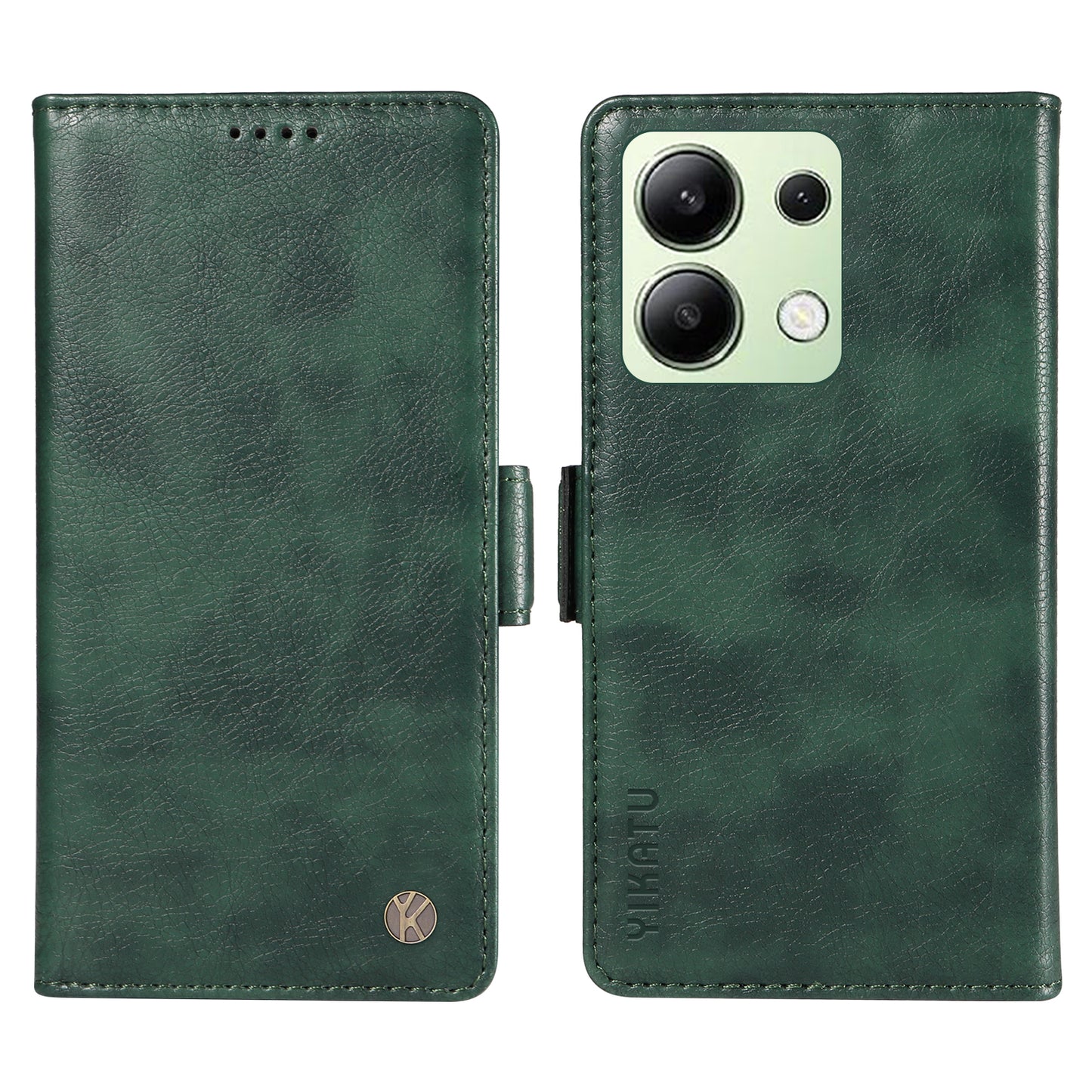 YIKATU YK-007 For Xiaomi Redmi Note 13 4G Leather Case Litchi Texture Cover Phone Wallet - Green