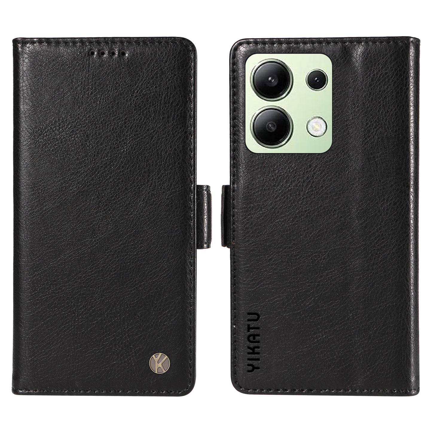 YIKATU YK-007 For Xiaomi Redmi Note 13 4G Leather Case Litchi Texture Cover Phone Wallet - Black