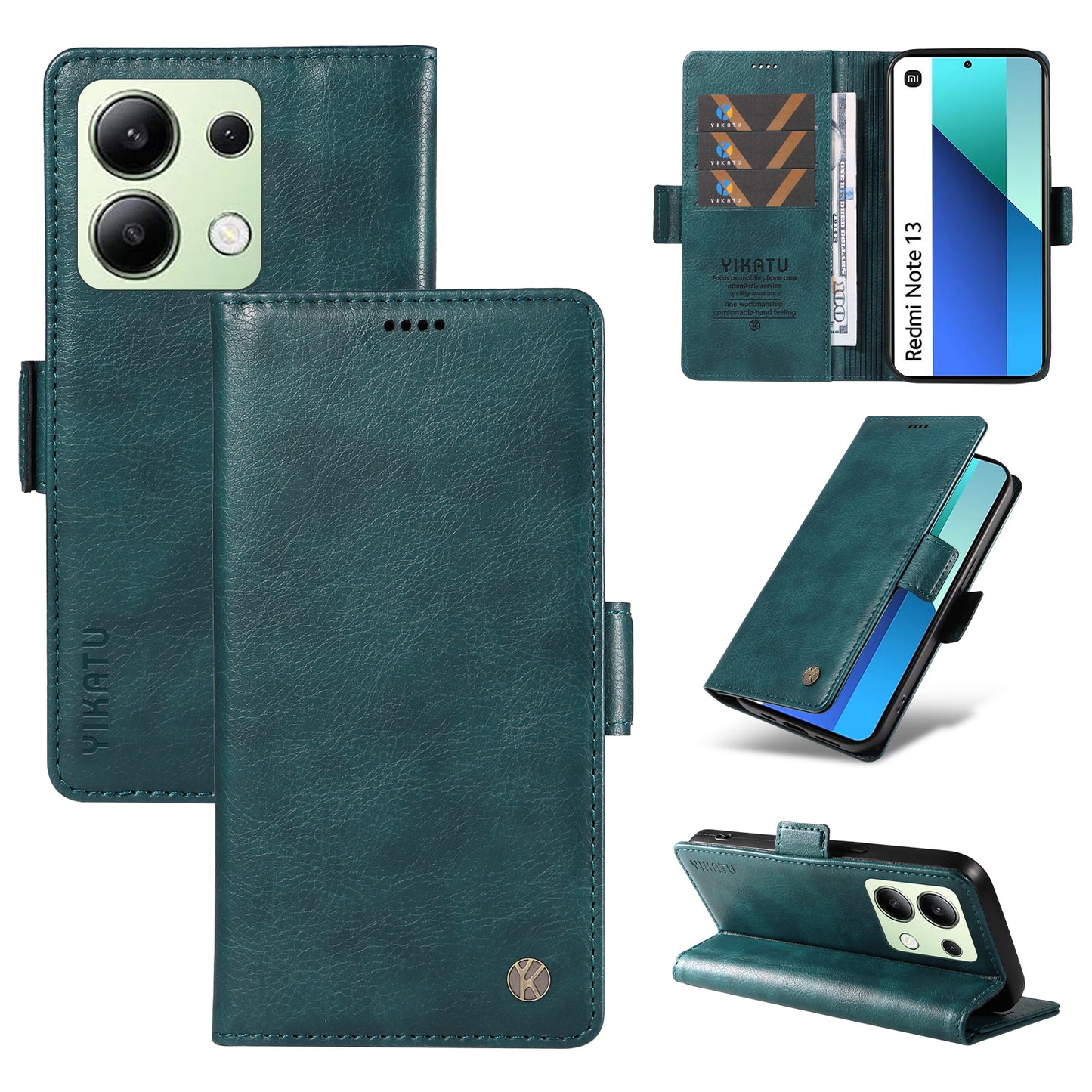 YIKATU YK-007 For Xiaomi Redmi Note 13 4G Leather Case Litchi Texture Cover Phone Wallet - Blue