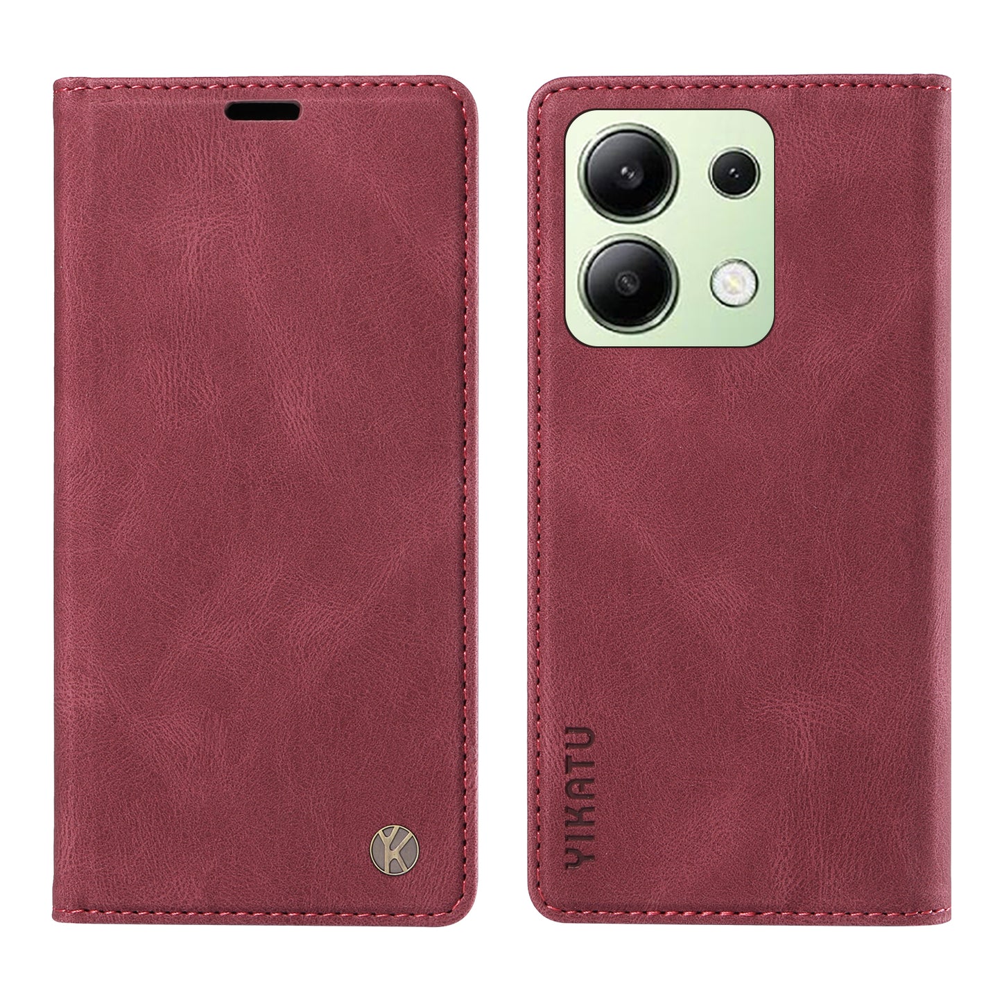 YIKATU YK-004 For Xiaomi Redmi Note 13 4G Leather Case Wallet Magnetic Closing - Wine Red