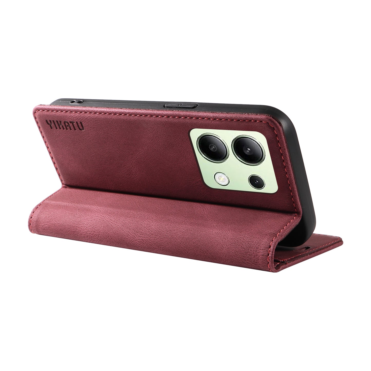 YIKATU YK-004 For Xiaomi Redmi Note 13 4G Leather Case Wallet Magnetic Closing - Wine Red