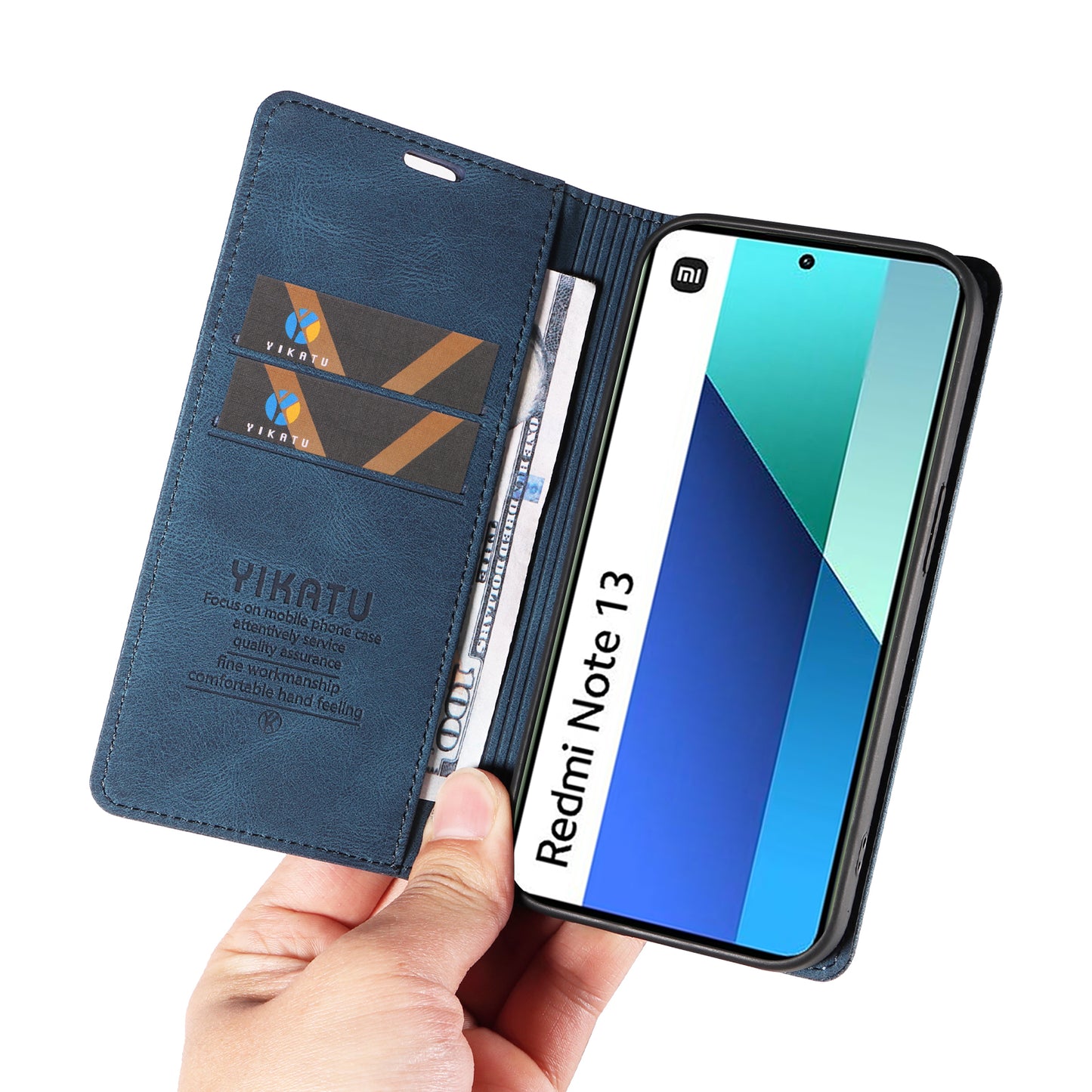YIKATU YK-004 For Xiaomi Redmi Note 13 4G Leather Case Wallet Magnetic Closing - Blue