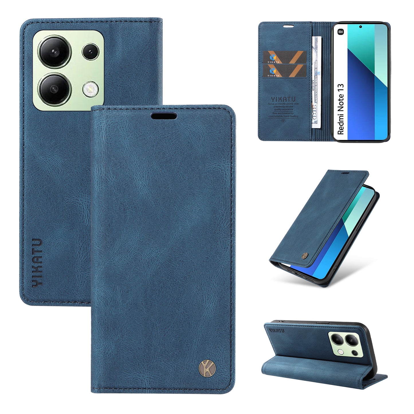 YIKATU YK-004 For Xiaomi Redmi Note 13 4G Leather Case Wallet Magnetic Closing - Blue