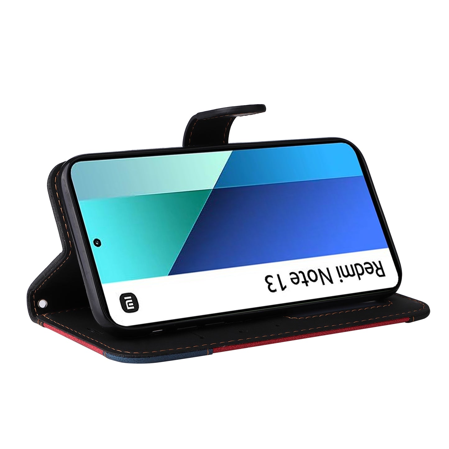 For Xiaomi Redmi Note 13 4G Leather Case Three-color Splicing Phone Cover - Black