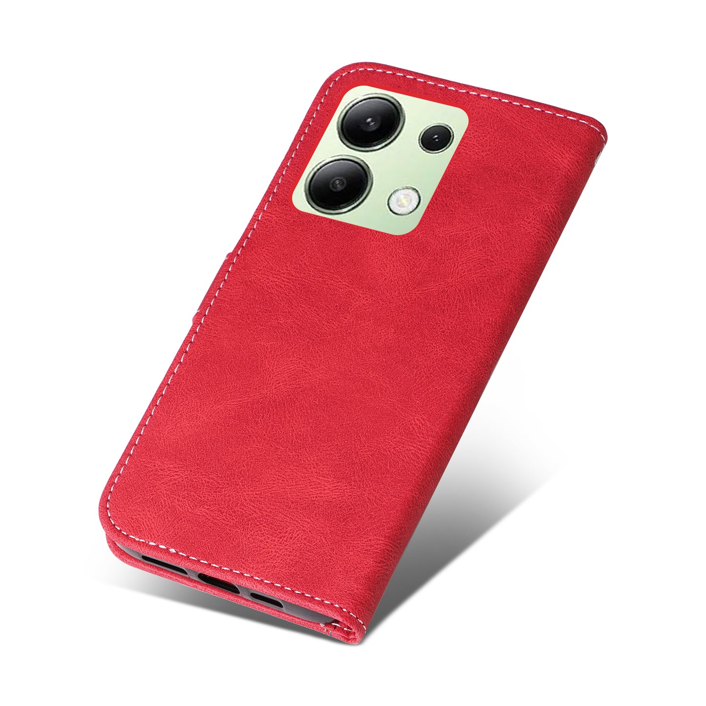 For Xiaomi Redmi Note 13 4G Leather Case Three-color Splicing Phone Cover - Red