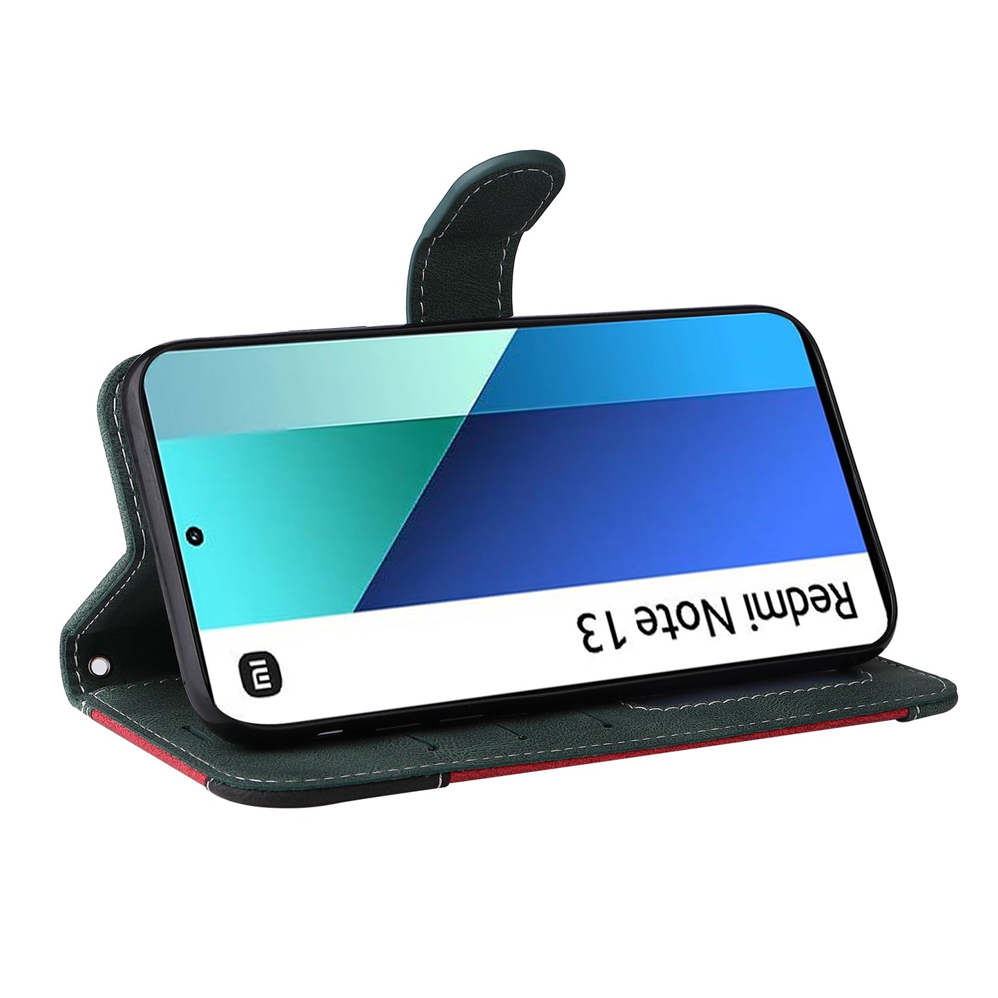 For Xiaomi Redmi Note 13 4G Leather Case Three-color Splicing Phone Cover - Green