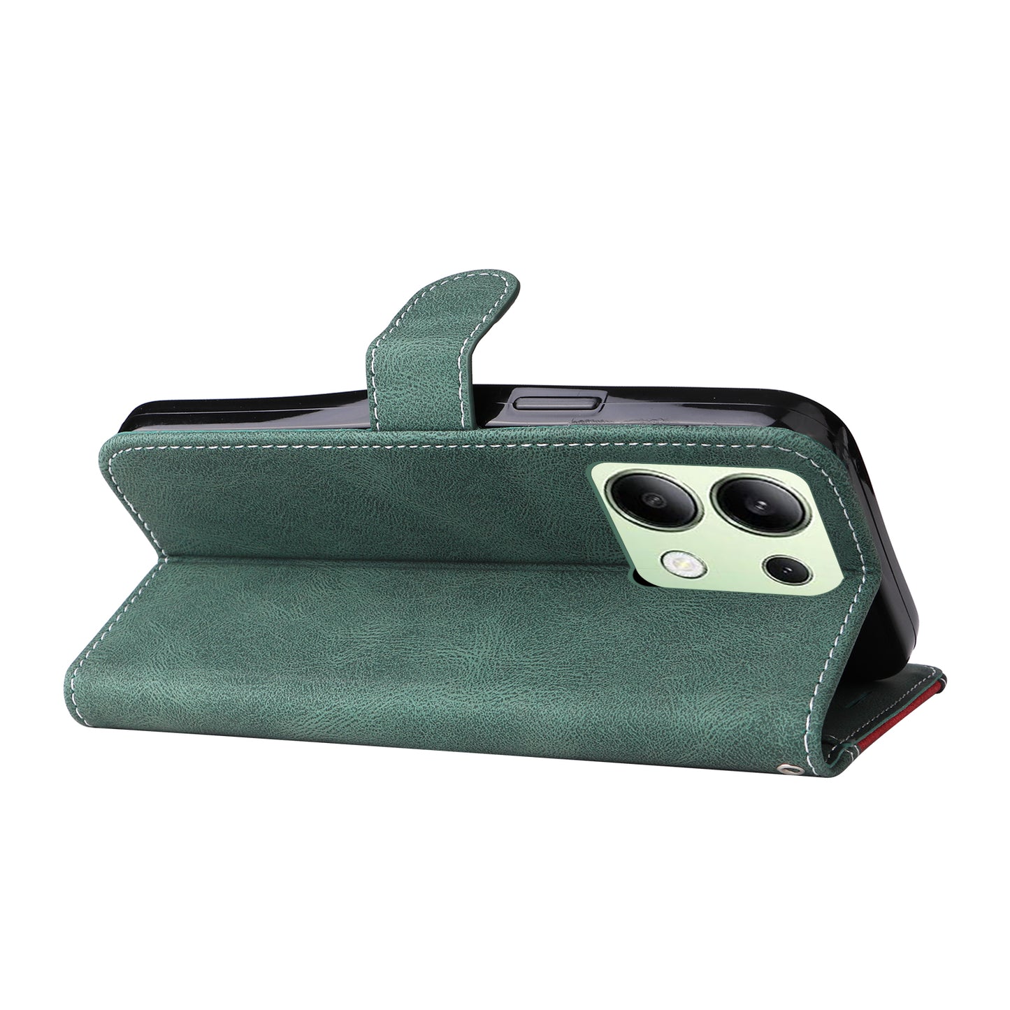 For Xiaomi Redmi Note 13 4G Leather Case Three-color Splicing Phone Cover - Green