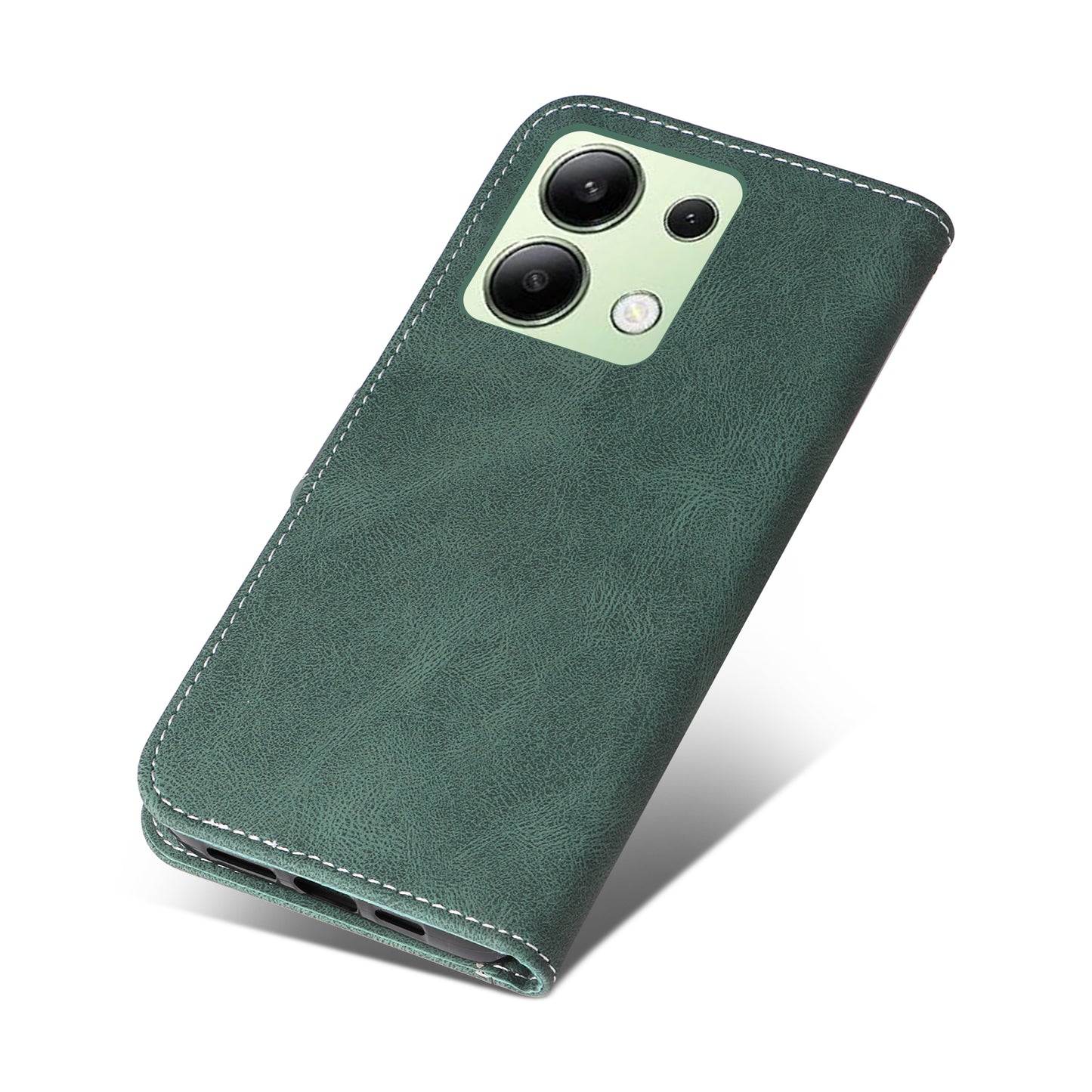 For Xiaomi Redmi Note 13 4G Leather Case Three-color Splicing Phone Cover - Green