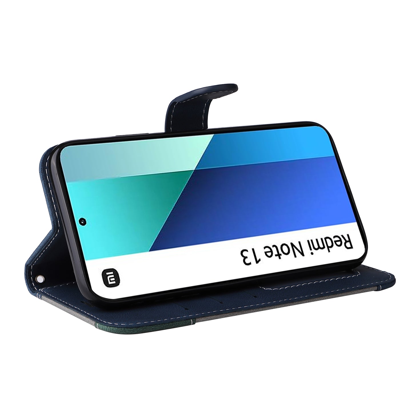 For Xiaomi Redmi Note 13 4G Leather Case Three-color Splicing Phone Cover - Blue