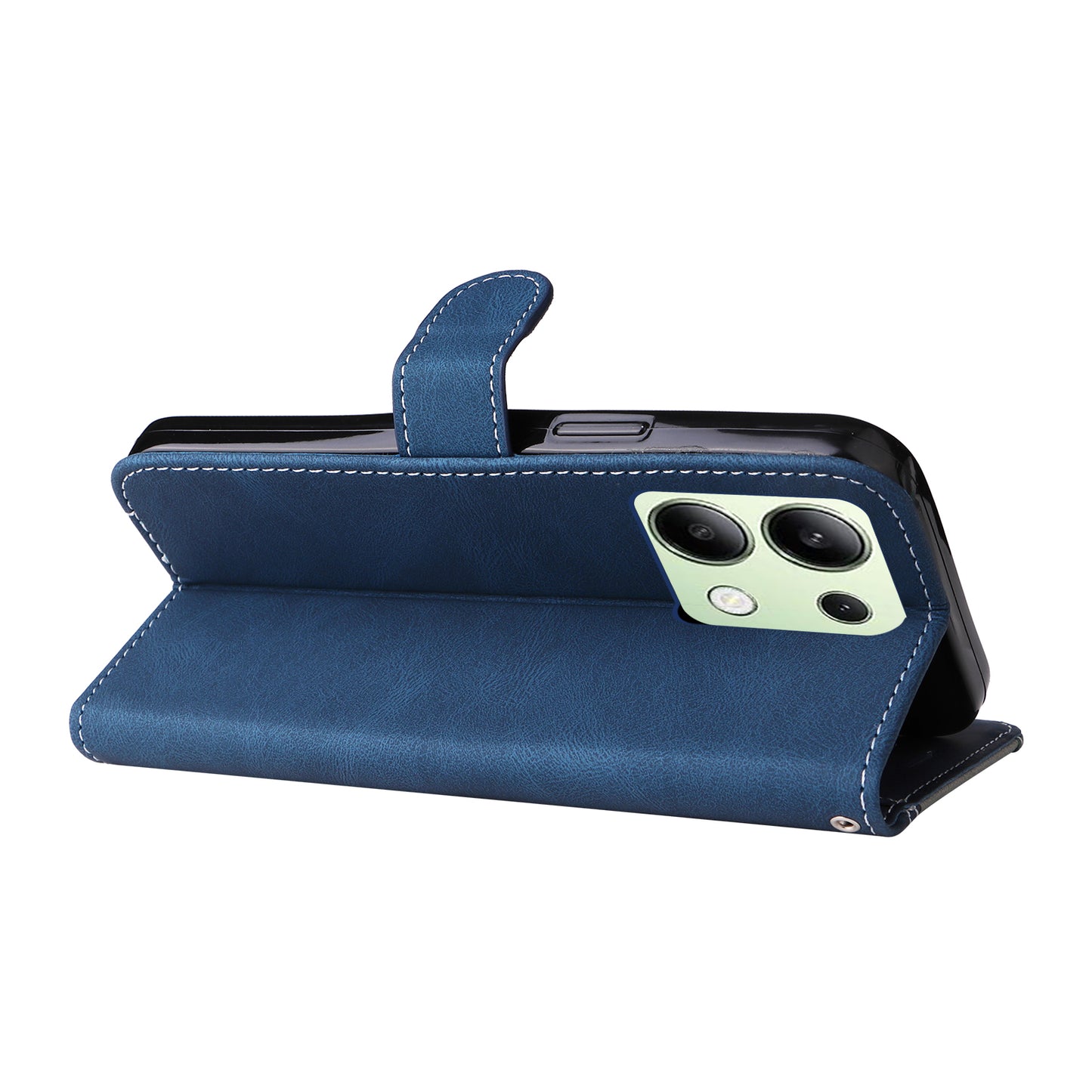 For Xiaomi Redmi Note 13 4G Leather Case Three-color Splicing Phone Cover - Blue