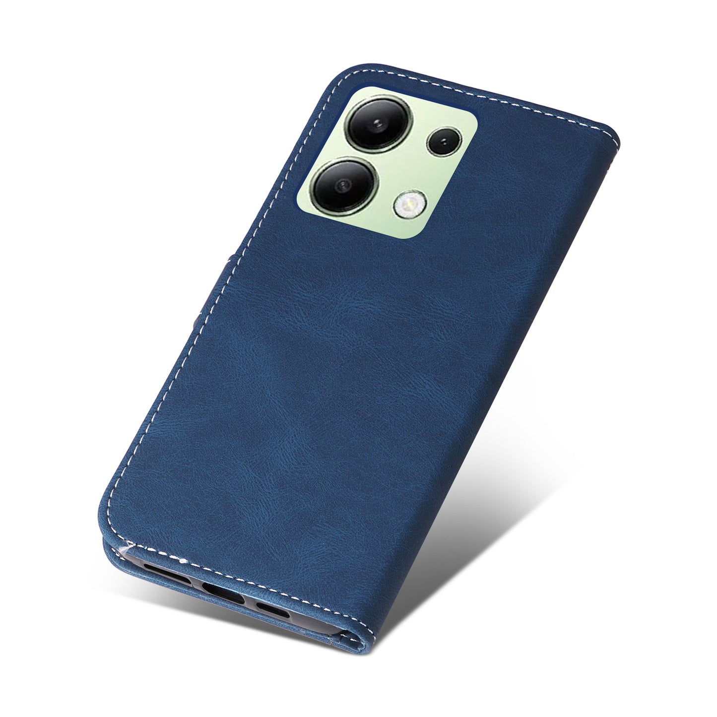 For Xiaomi Redmi Note 13 4G Leather Case Three-color Splicing Phone Cover - Blue
