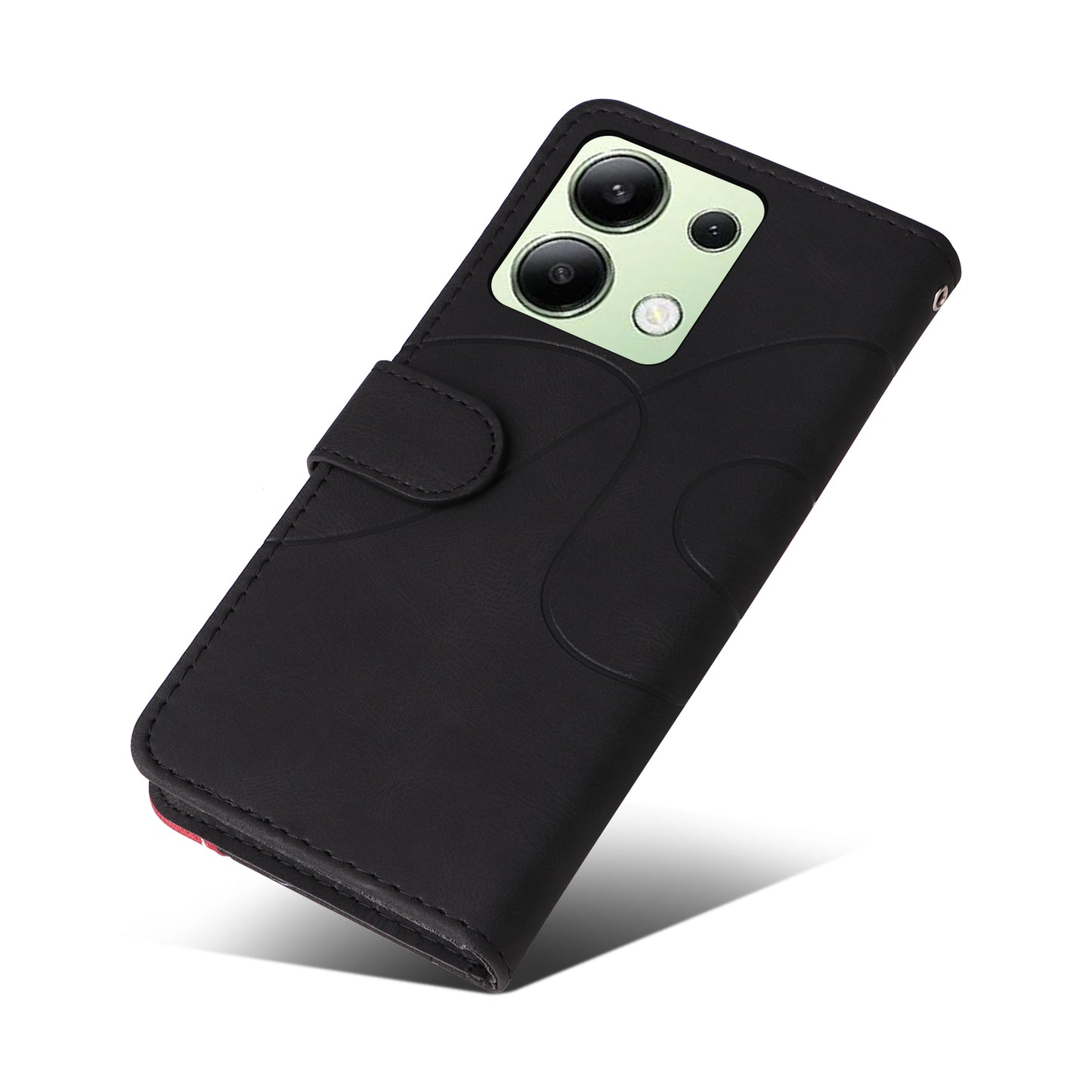 KT Leather Series-1 For Xiaomi Redmi Note 13 4G Case Dual Color Splicing Leather Cover - Black
