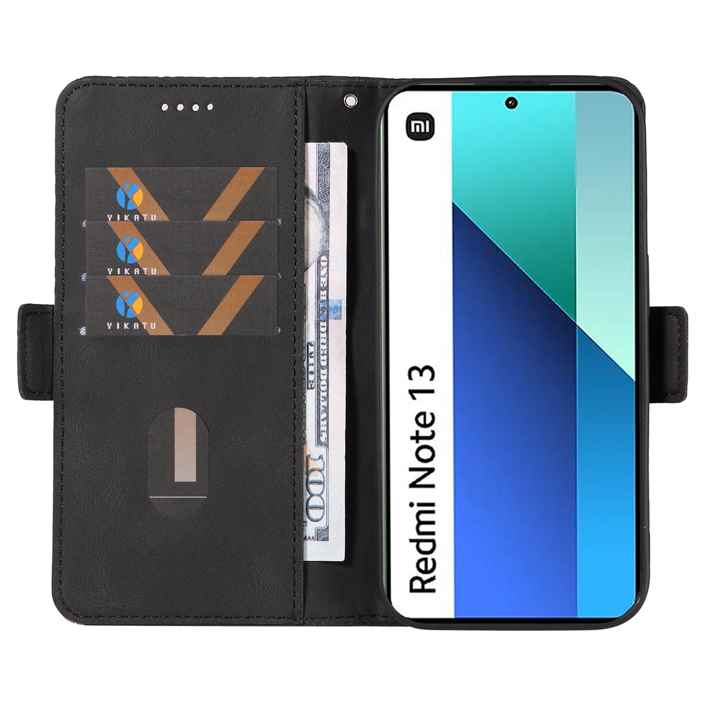 For Xiaomi Redmi Note 13 4G Leather Case Wallet Phone Cover Rhombus Pattern - Black