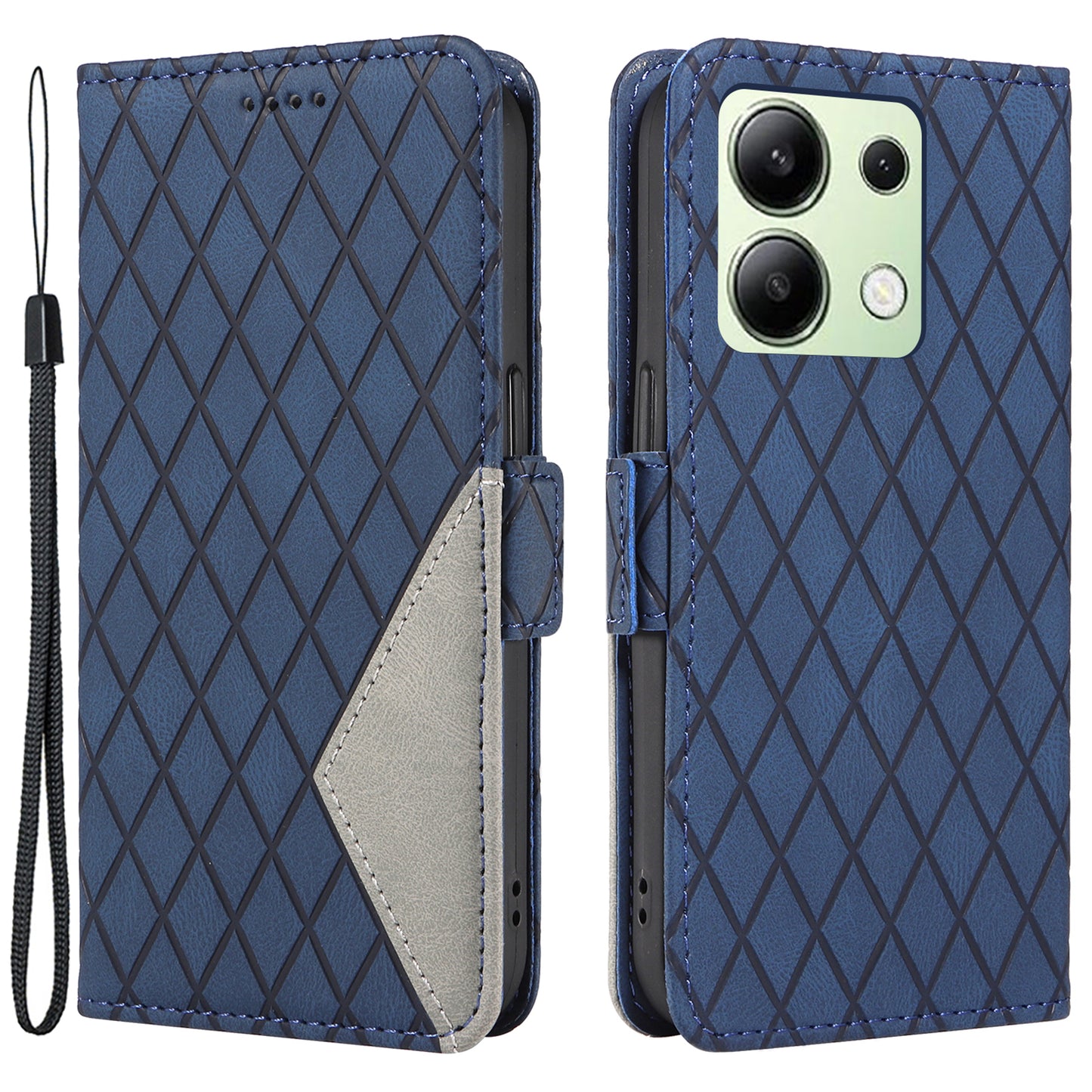 For Xiaomi Redmi Note 13 4G Leather Case Wallet Phone Cover Rhombus Pattern - Blue