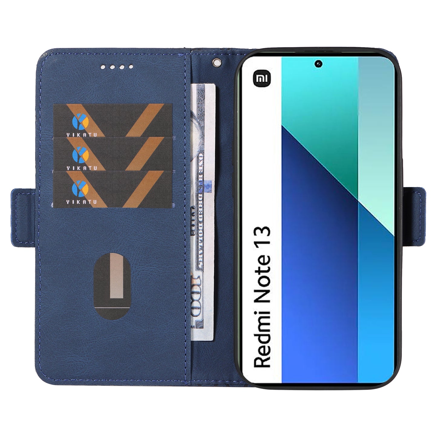 For Xiaomi Redmi Note 13 4G Leather Case Wallet Phone Cover Rhombus Pattern - Blue