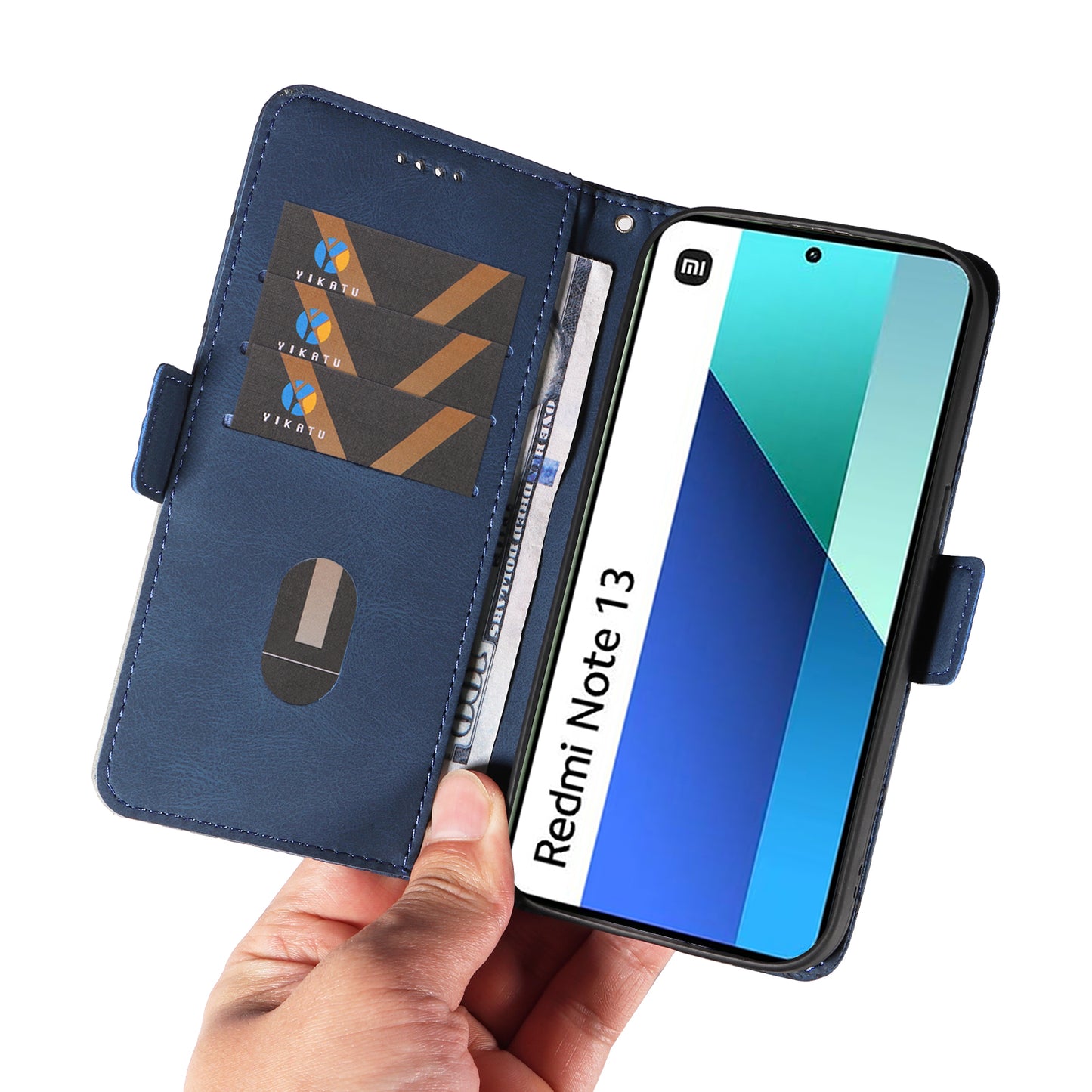 For Xiaomi Redmi Note 13 4G Leather Case Wallet Phone Cover Rhombus Pattern - Blue