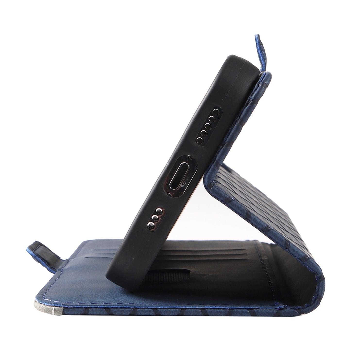 For Xiaomi Redmi Note 13 4G Leather Case Wallet Phone Cover Rhombus Pattern - Blue