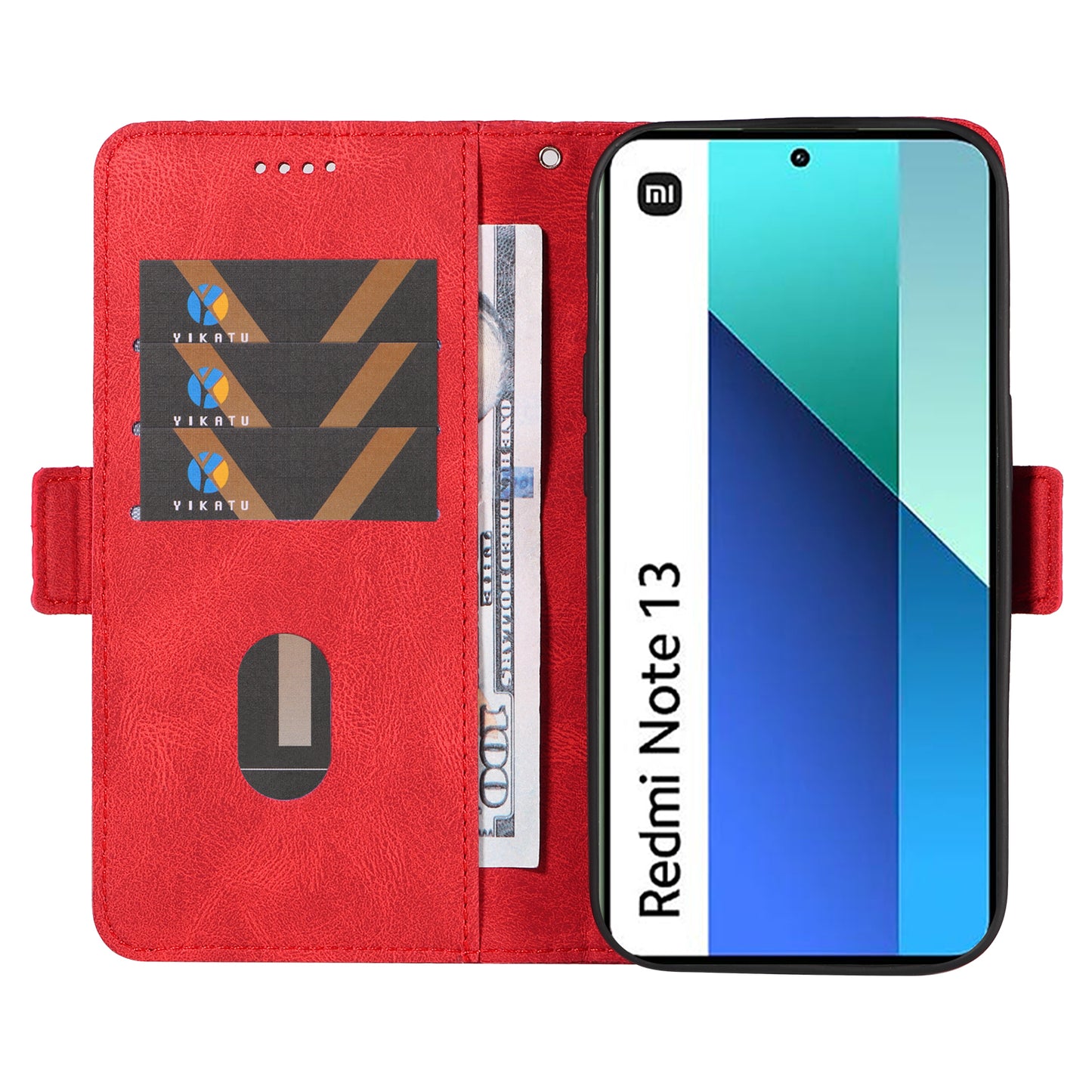 For Xiaomi Redmi Note 13 4G Leather Case Wallet Phone Cover Rhombus Pattern - Red