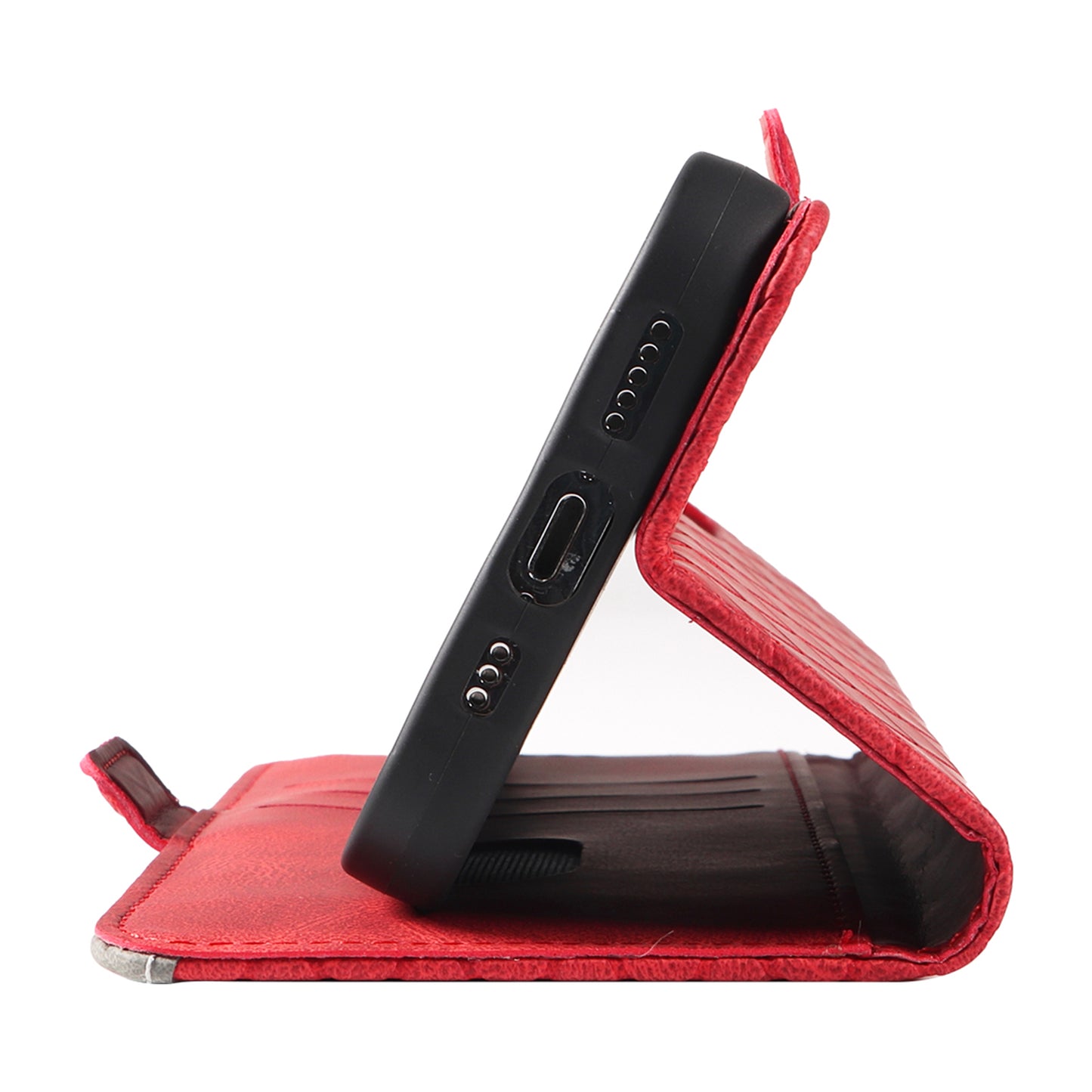 For Xiaomi Redmi Note 13 4G Leather Case Wallet Phone Cover Rhombus Pattern - Red