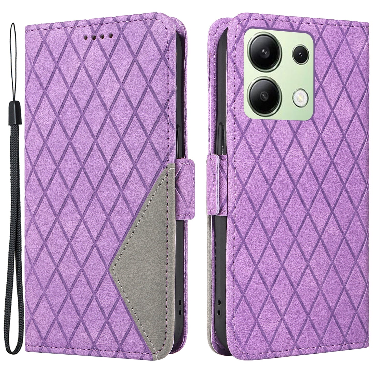 For Xiaomi Redmi Note 13 4G Leather Case Wallet Phone Cover Rhombus Pattern - Light Purple