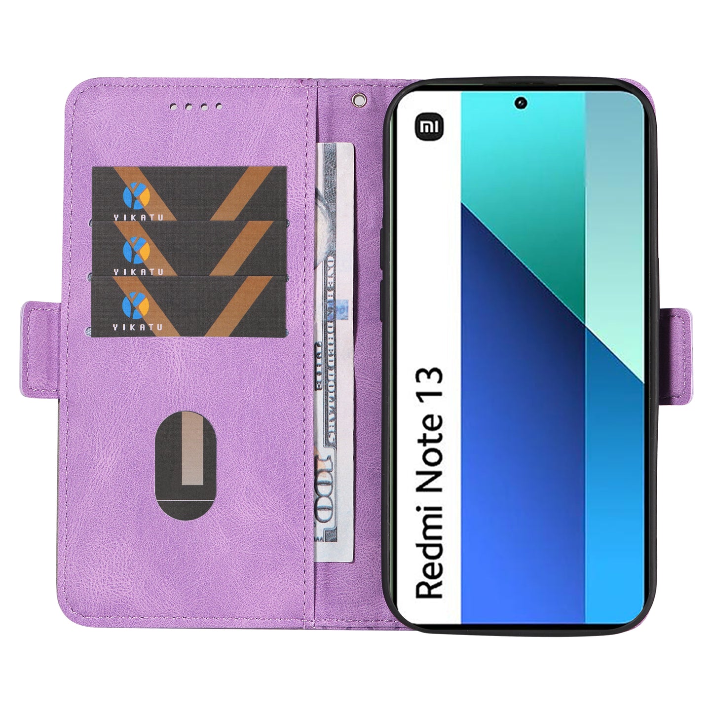 For Xiaomi Redmi Note 13 4G Leather Case Wallet Phone Cover Rhombus Pattern - Light Purple