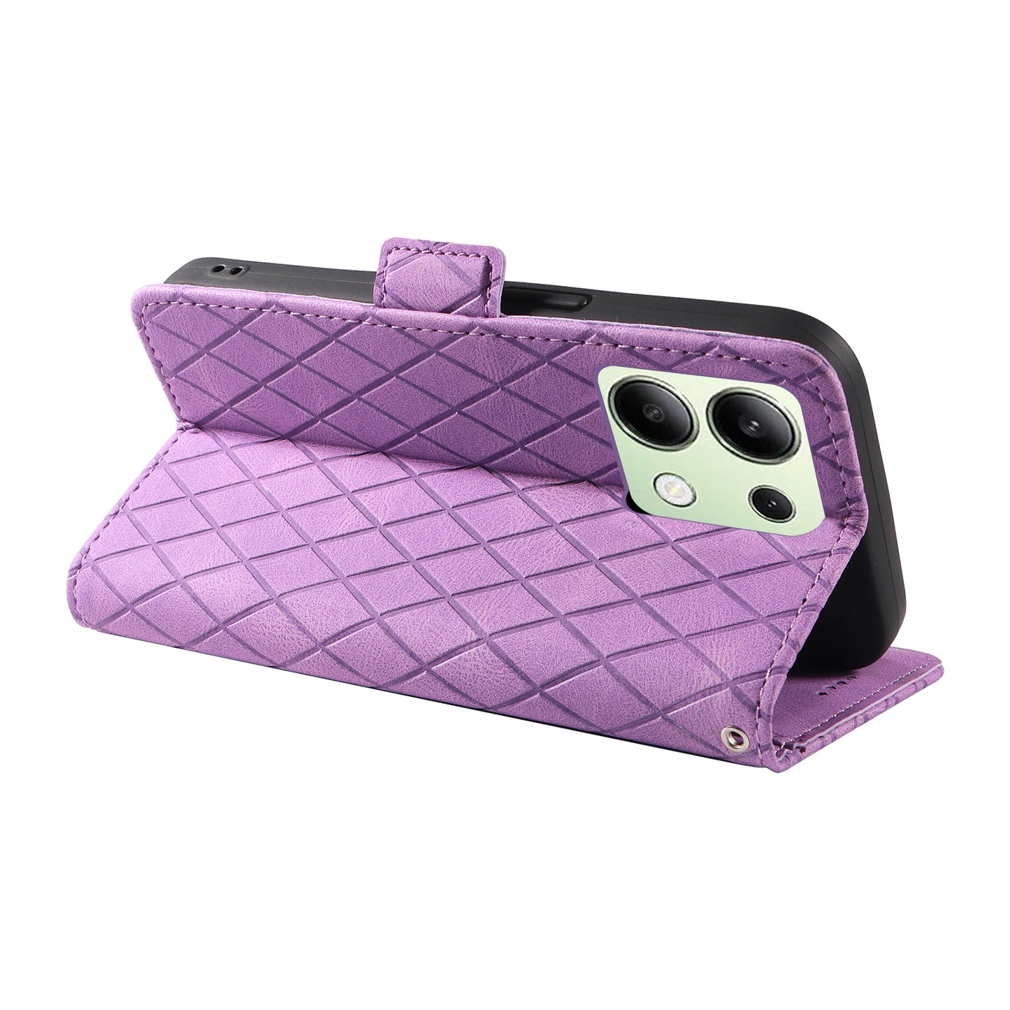 For Xiaomi Redmi Note 13 4G Leather Case Wallet Phone Cover Rhombus Pattern - Light Purple