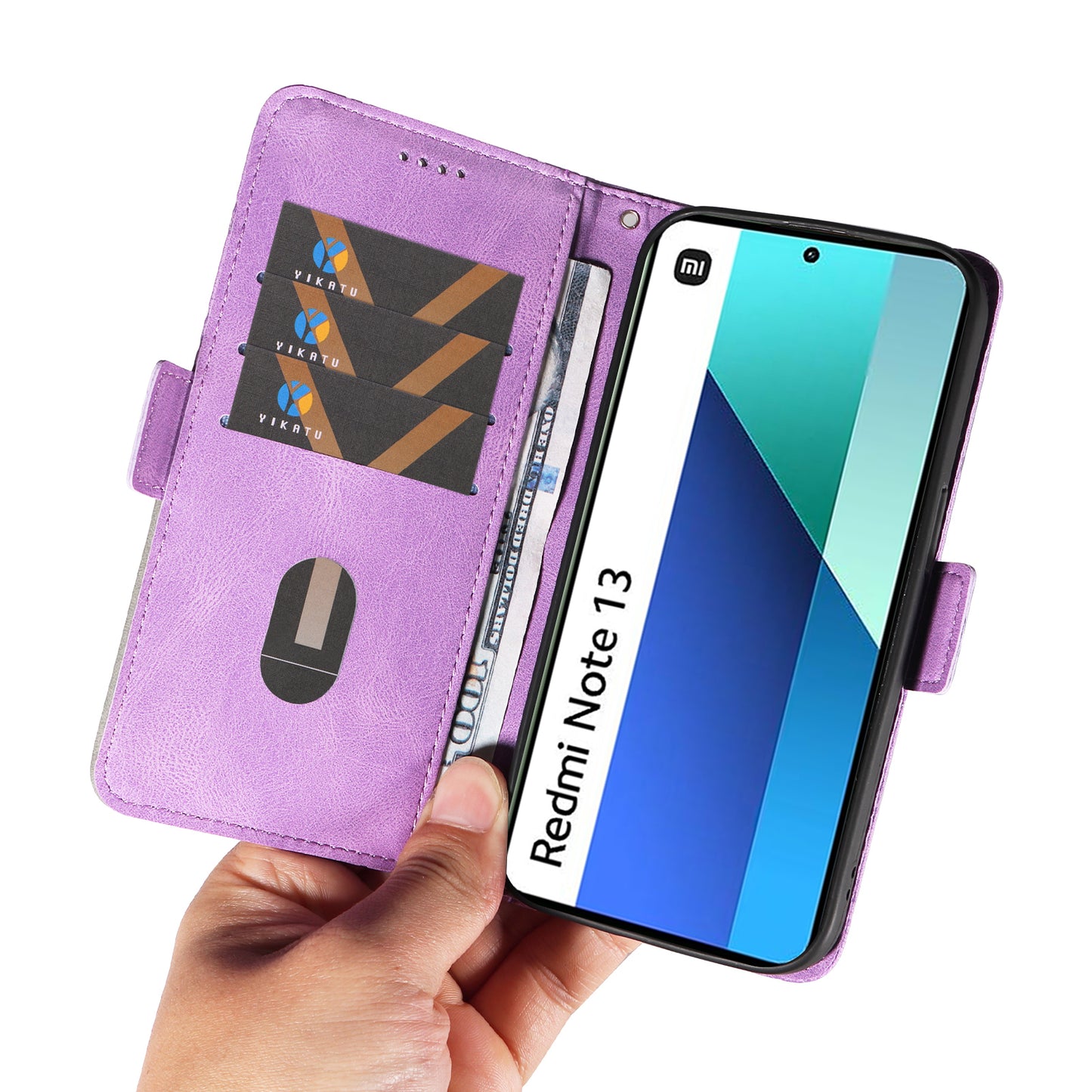 For Xiaomi Redmi Note 13 4G Leather Case Wallet Phone Cover Rhombus Pattern - Light Purple