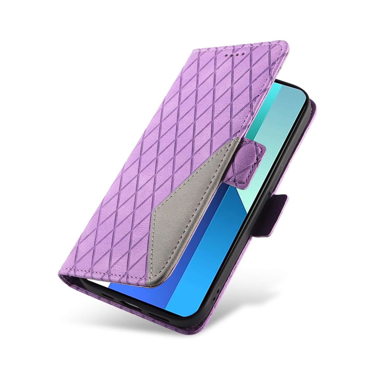 For Xiaomi Redmi Note 13 4G Leather Case Wallet Phone Cover Rhombus Pattern - Light Purple