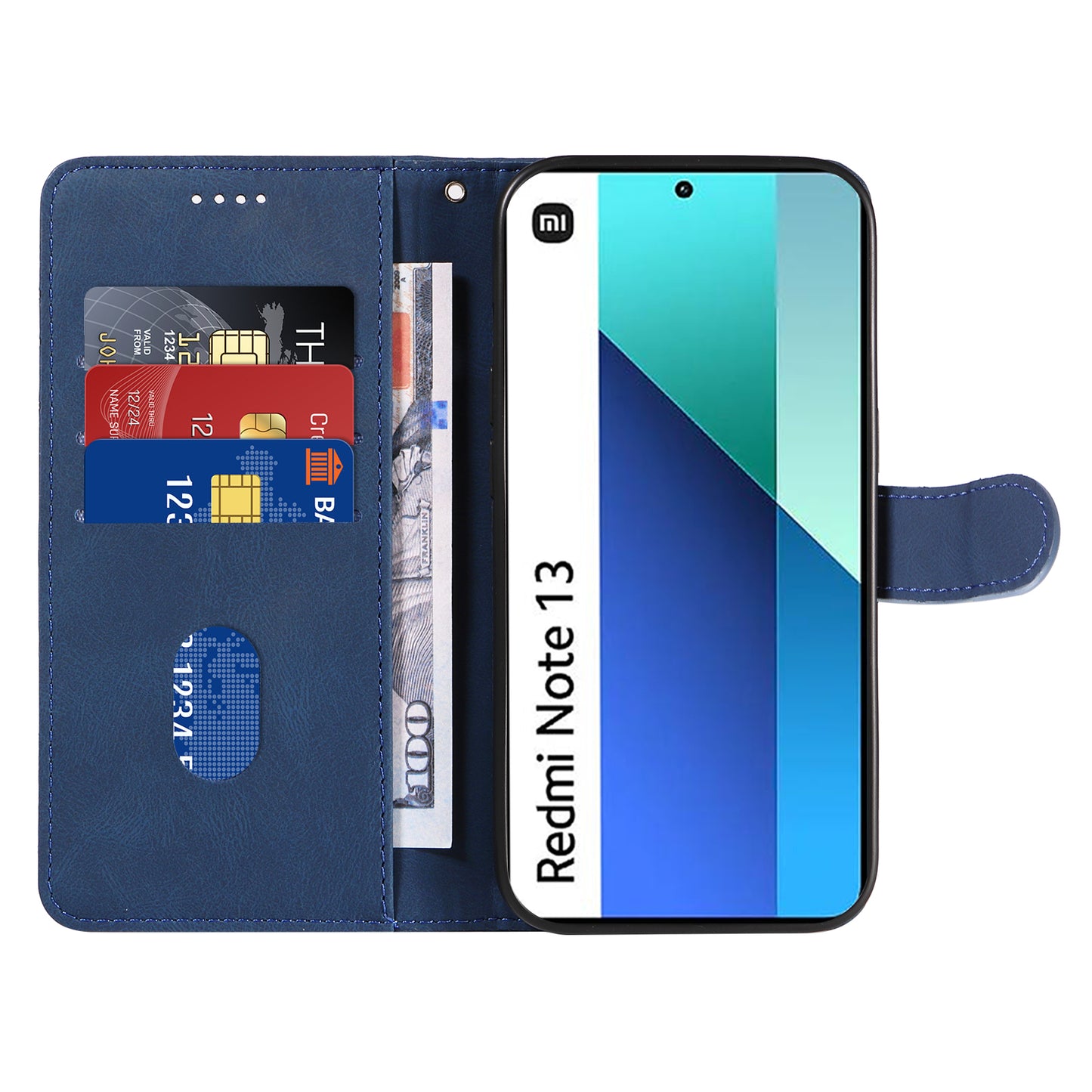 For Xiaomi Redmi Note 13 4G Case Leather Phone Cover with Wallet Card Slots - Blue