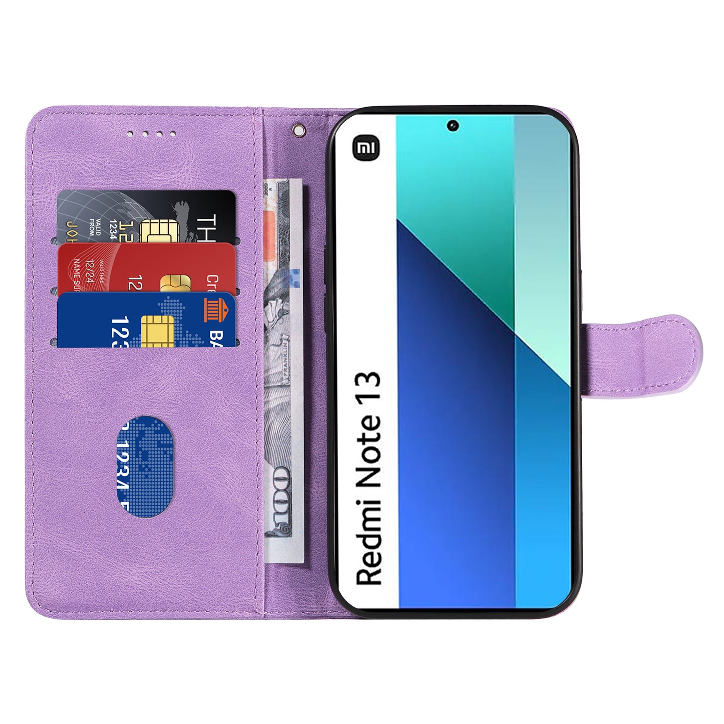 For Xiaomi Redmi Note 13 4G Case Leather Phone Cover with Wallet Card Slots - Light Purple