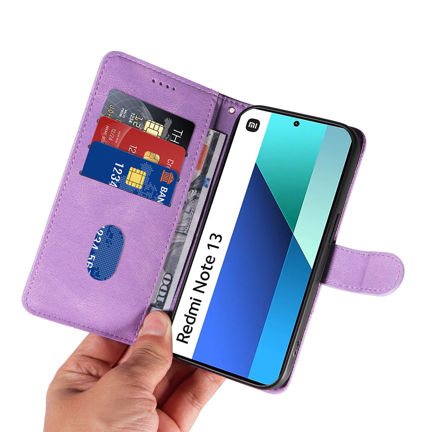 For Xiaomi Redmi Note 13 4G Case Leather Phone Cover with Wallet Card Slots - Light Purple