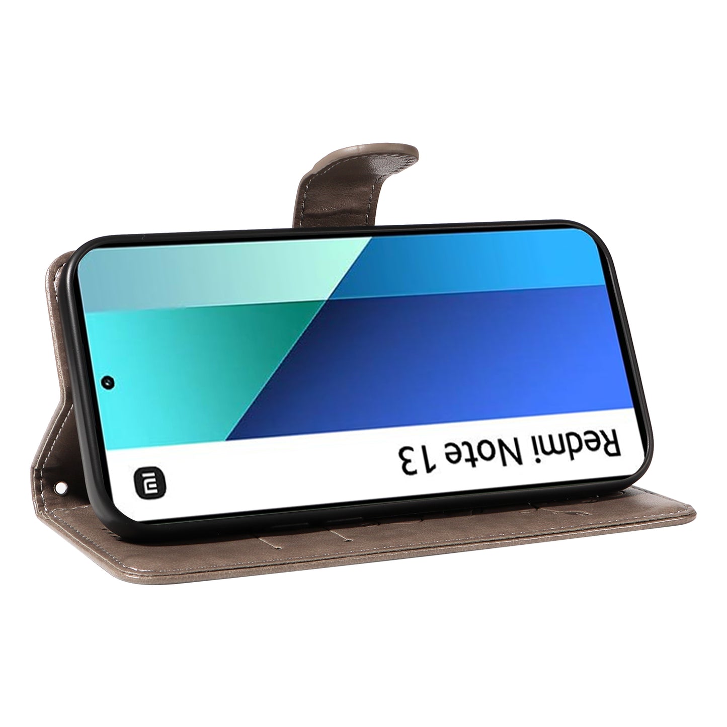 For Xiaomi Redmi Note 13 4G Leather Case Flower Butterfly Imprinted Wallet Phone Cover - Grey