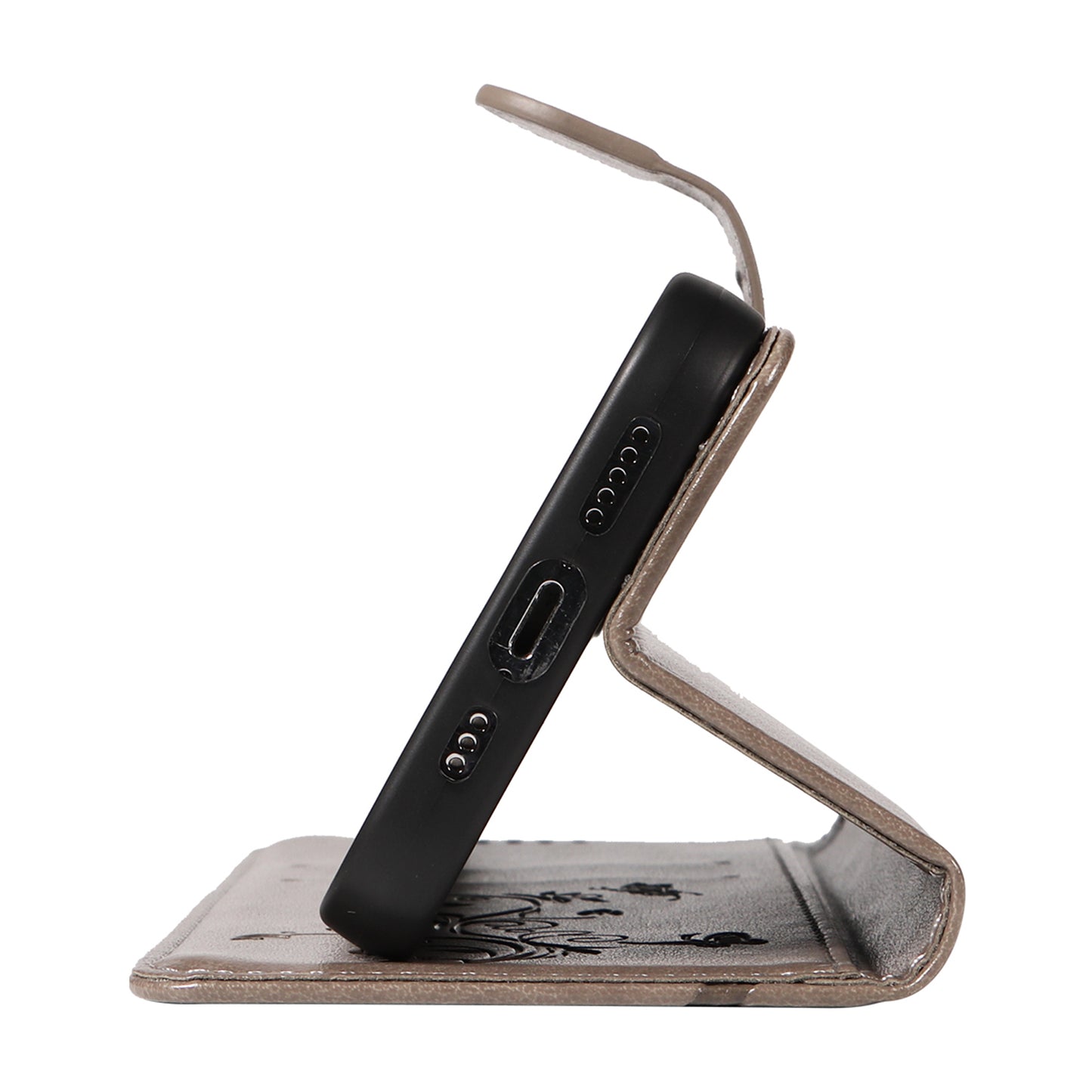 For Xiaomi Redmi Note 13 4G Leather Case Flower Butterfly Imprinted Wallet Phone Cover - Grey