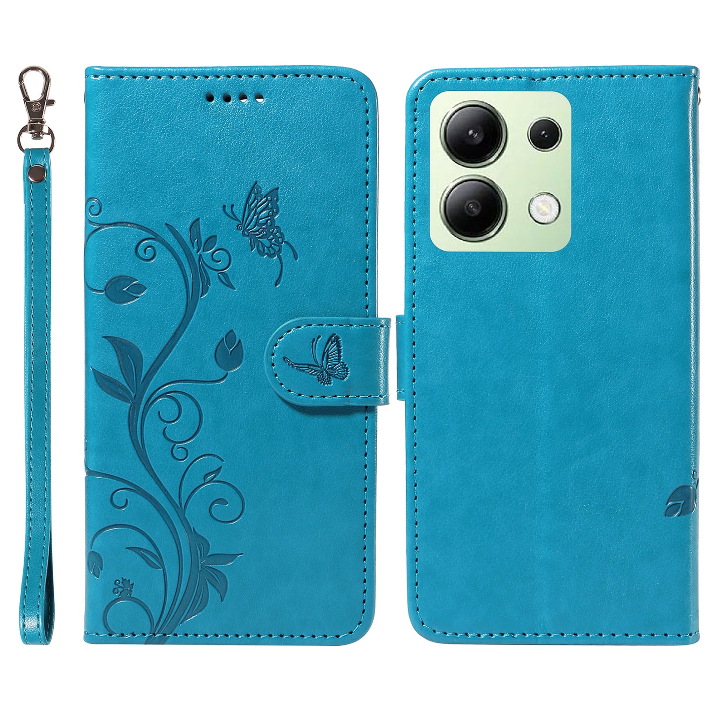 For Xiaomi Redmi Note 13 4G Leather Case Flower Butterfly Imprinted Wallet Phone Cover - Blue