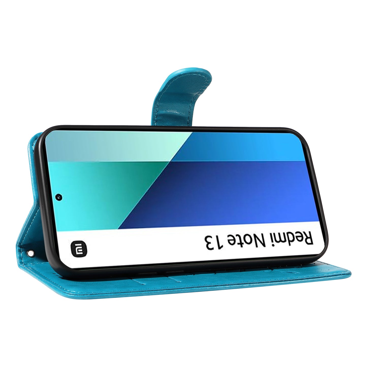 For Xiaomi Redmi Note 13 4G Leather Case Flower Butterfly Imprinted Wallet Phone Cover - Blue