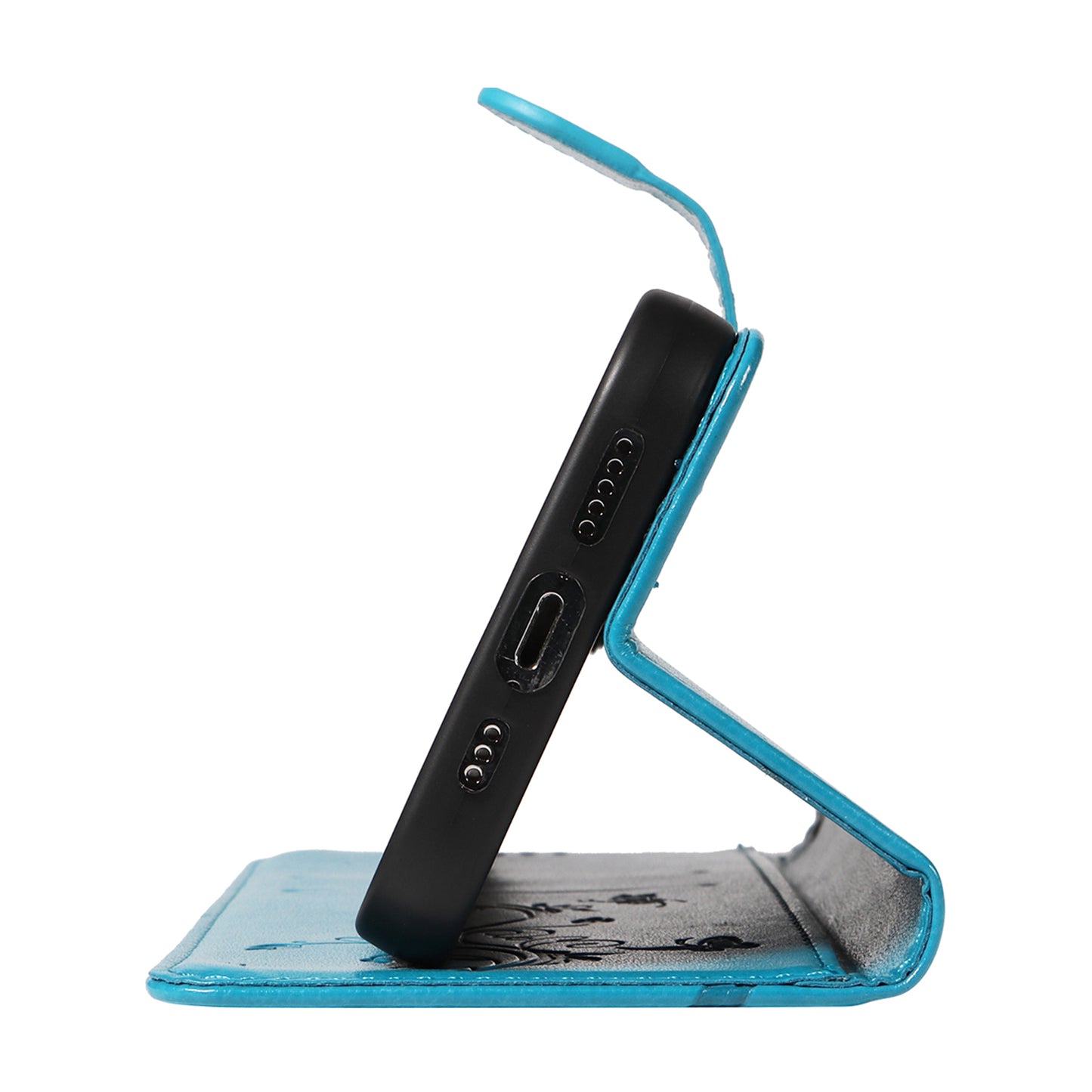 For Xiaomi Redmi Note 13 4G Leather Case Flower Butterfly Imprinted Wallet Phone Cover - Blue