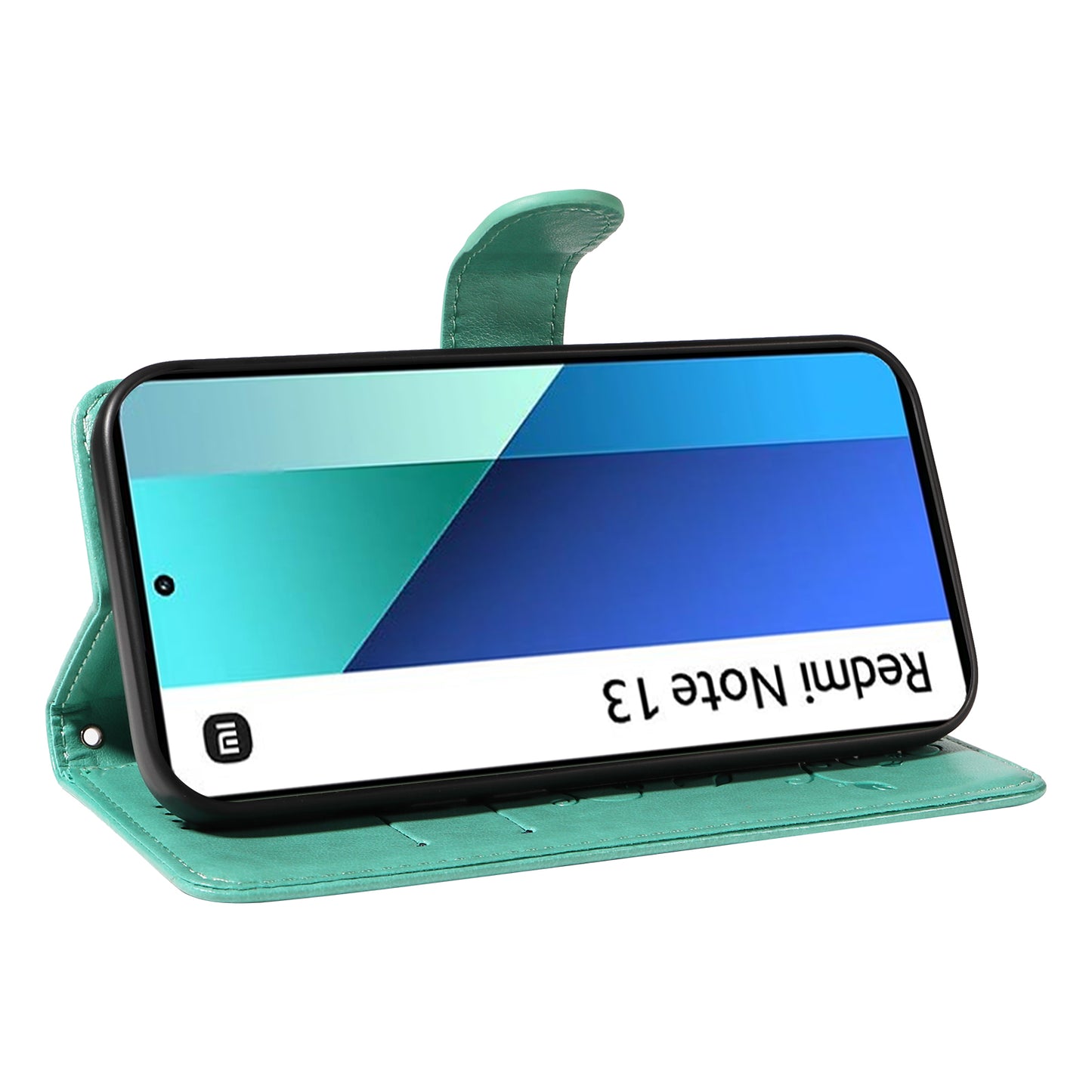 For Xiaomi Redmi Note 13 4G Leather Case Flower Butterfly Imprinted Wallet Phone Cover - Green