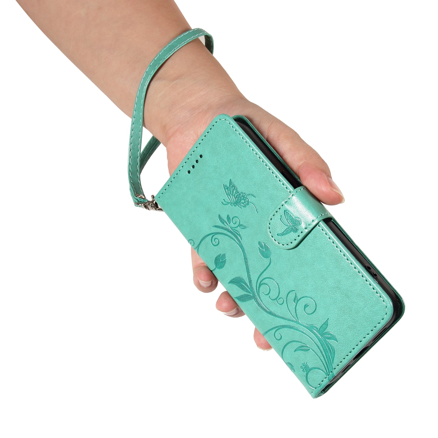 For Xiaomi Redmi Note 13 4G Leather Case Flower Butterfly Imprinted Wallet Phone Cover - Green