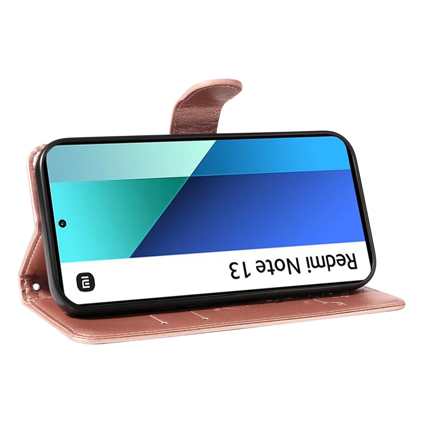 For Xiaomi Redmi Note 13 4G Leather Case Flower Butterfly Imprinted Wallet Phone Cover - Rose Gold