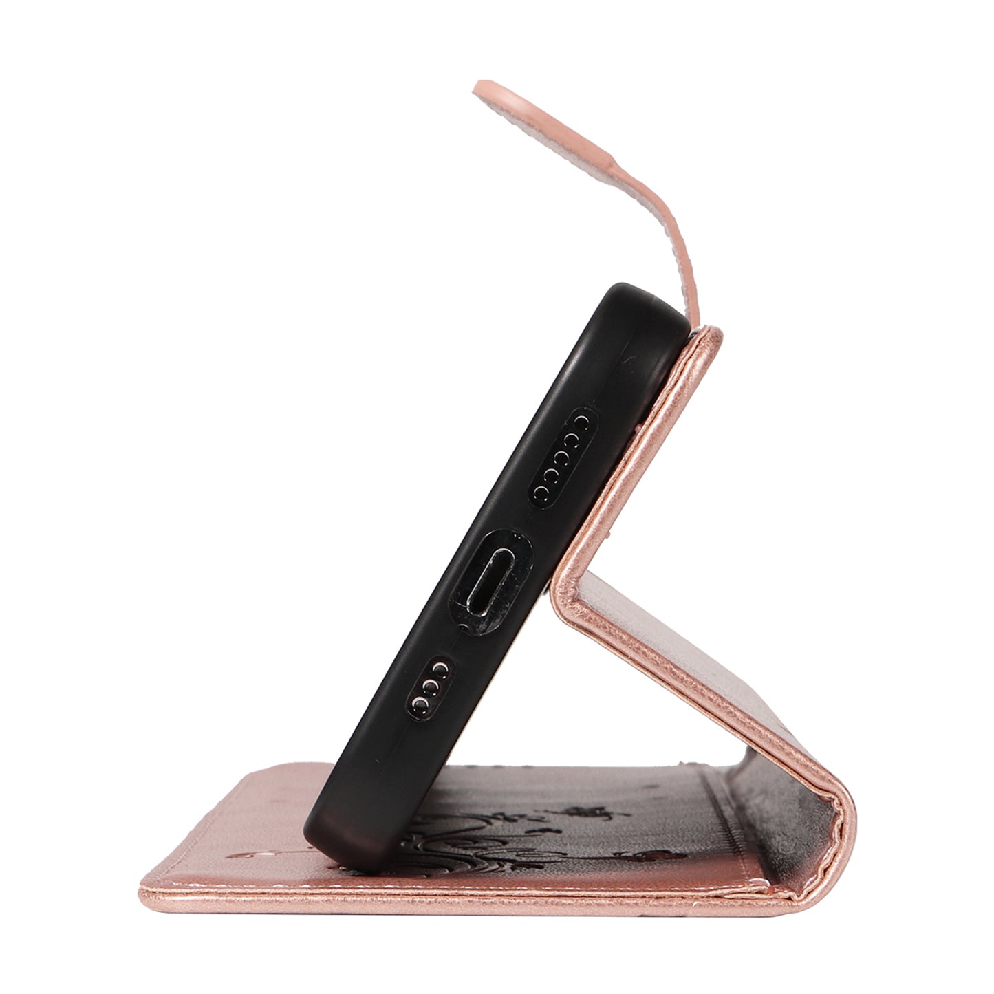 For Xiaomi Redmi Note 13 4G Leather Case Flower Butterfly Imprinted Wallet Phone Cover - Rose Gold