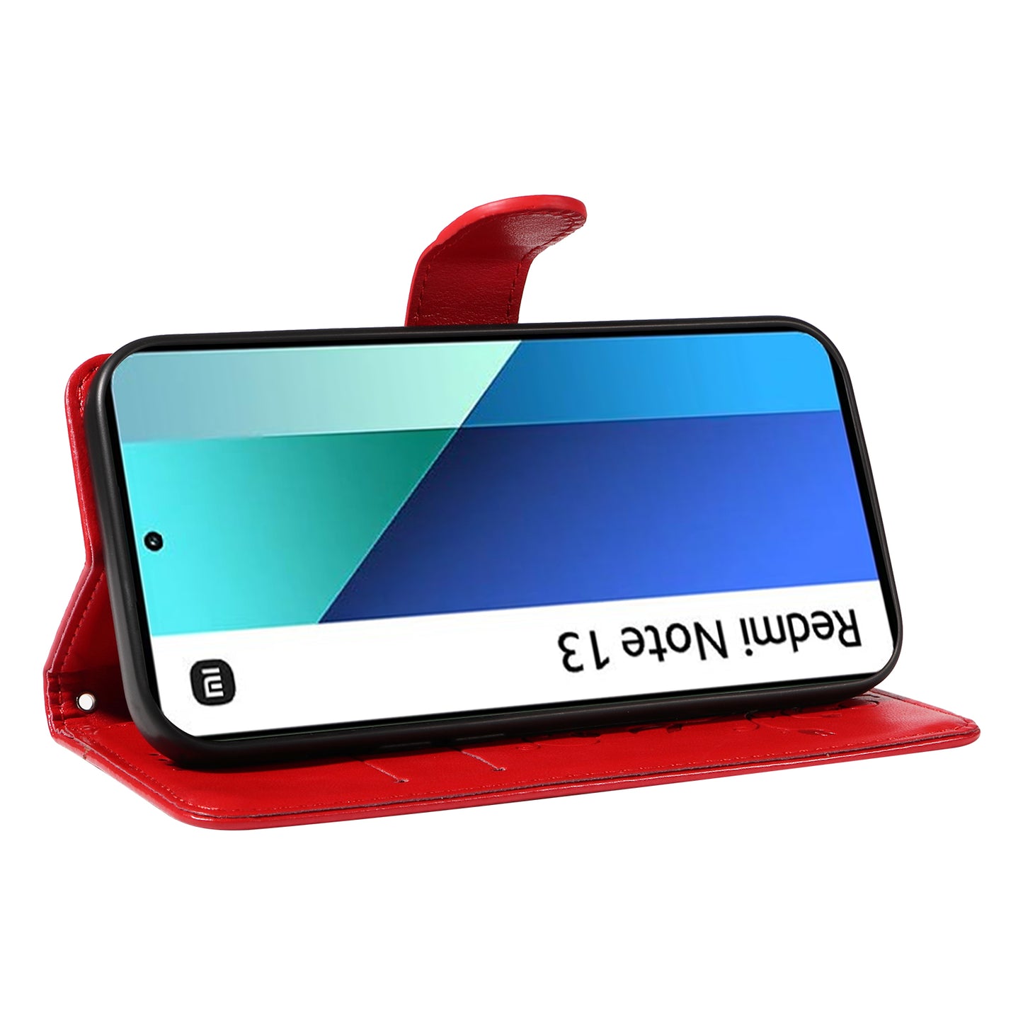 For Xiaomi Redmi Note 13 4G Leather Case Flower Butterfly Imprinted Wallet Phone Cover - Red