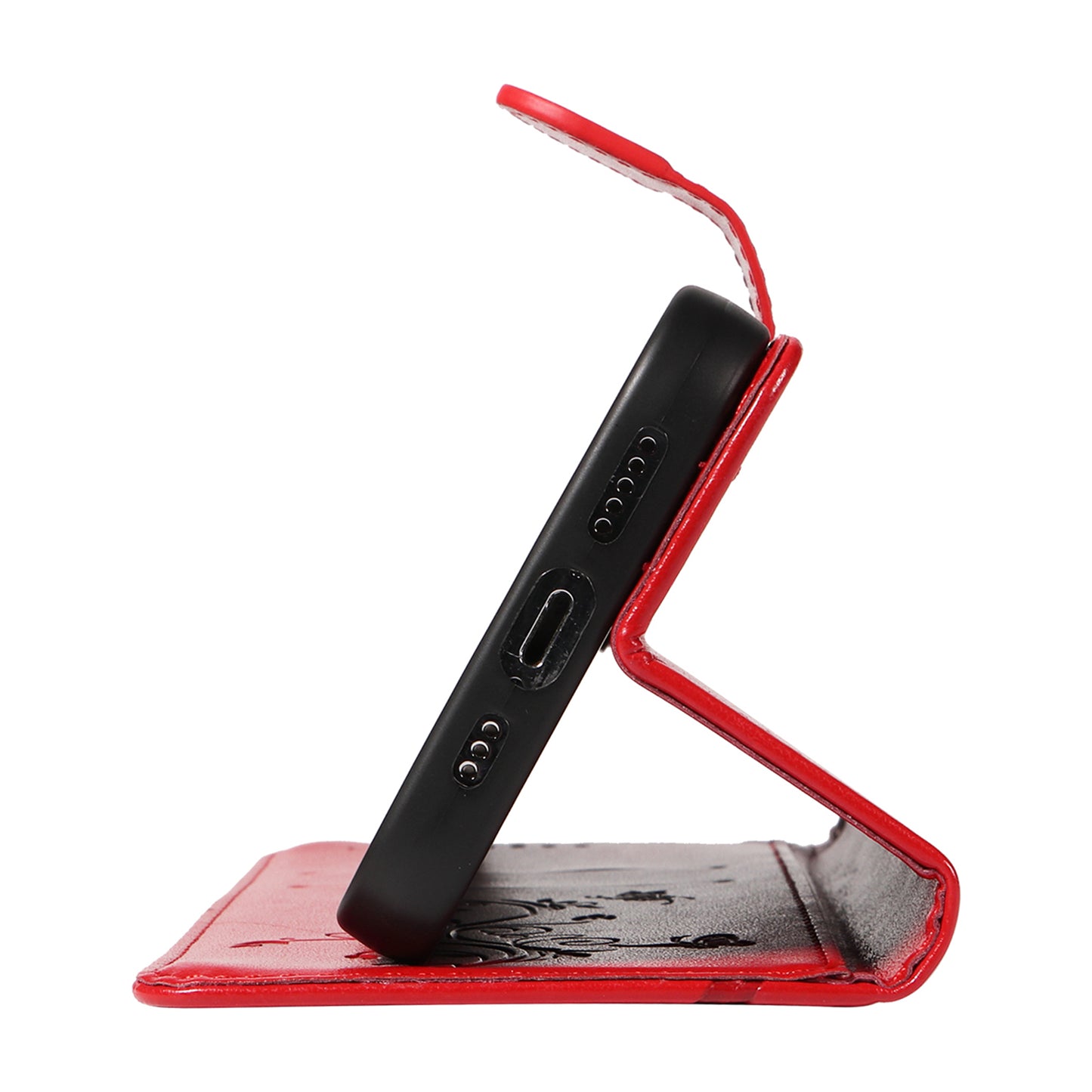 For Xiaomi Redmi Note 13 4G Leather Case Flower Butterfly Imprinted Wallet Phone Cover - Red