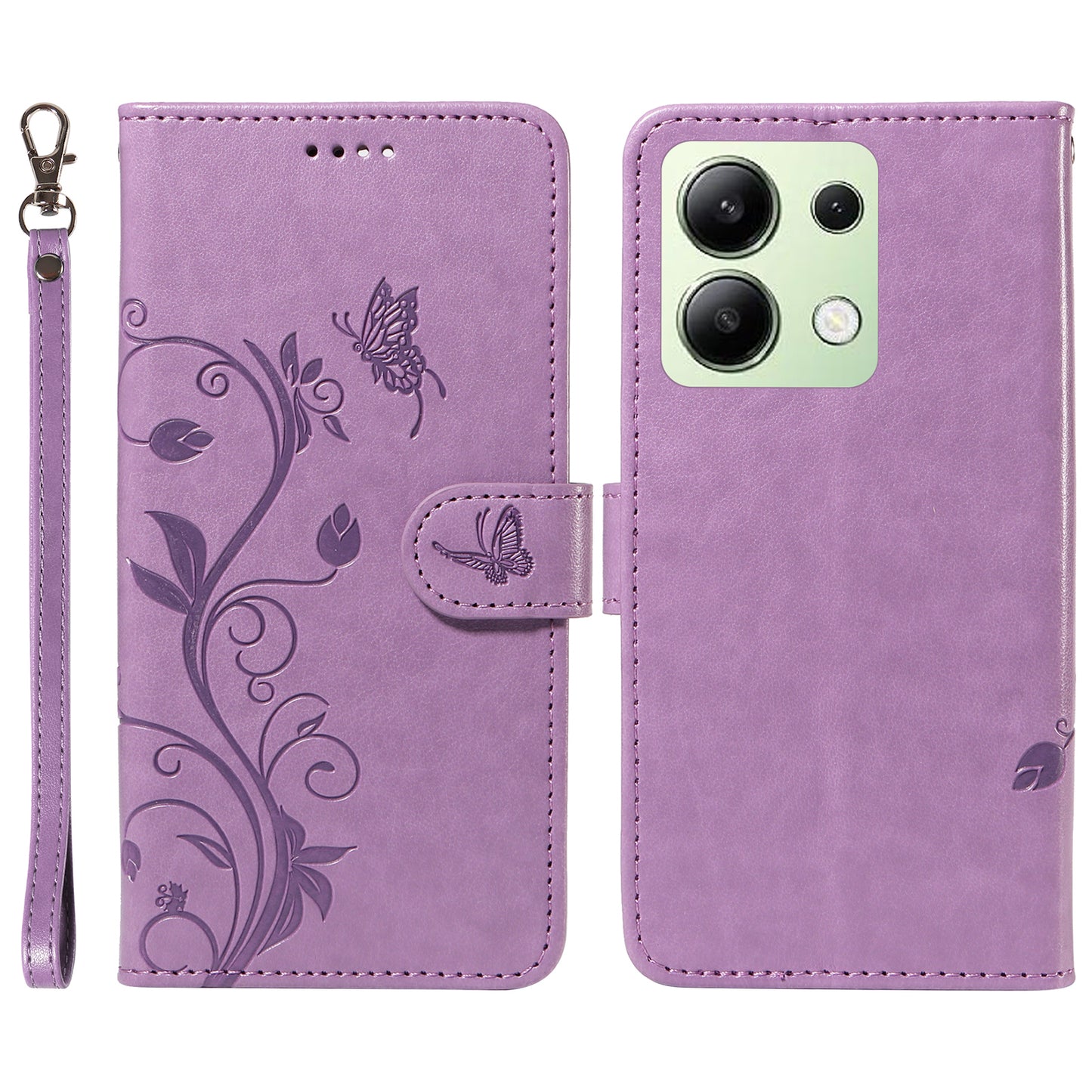 For Xiaomi Redmi Note 13 4G Leather Case Flower Butterfly Imprinted Wallet Phone Cover - Purple