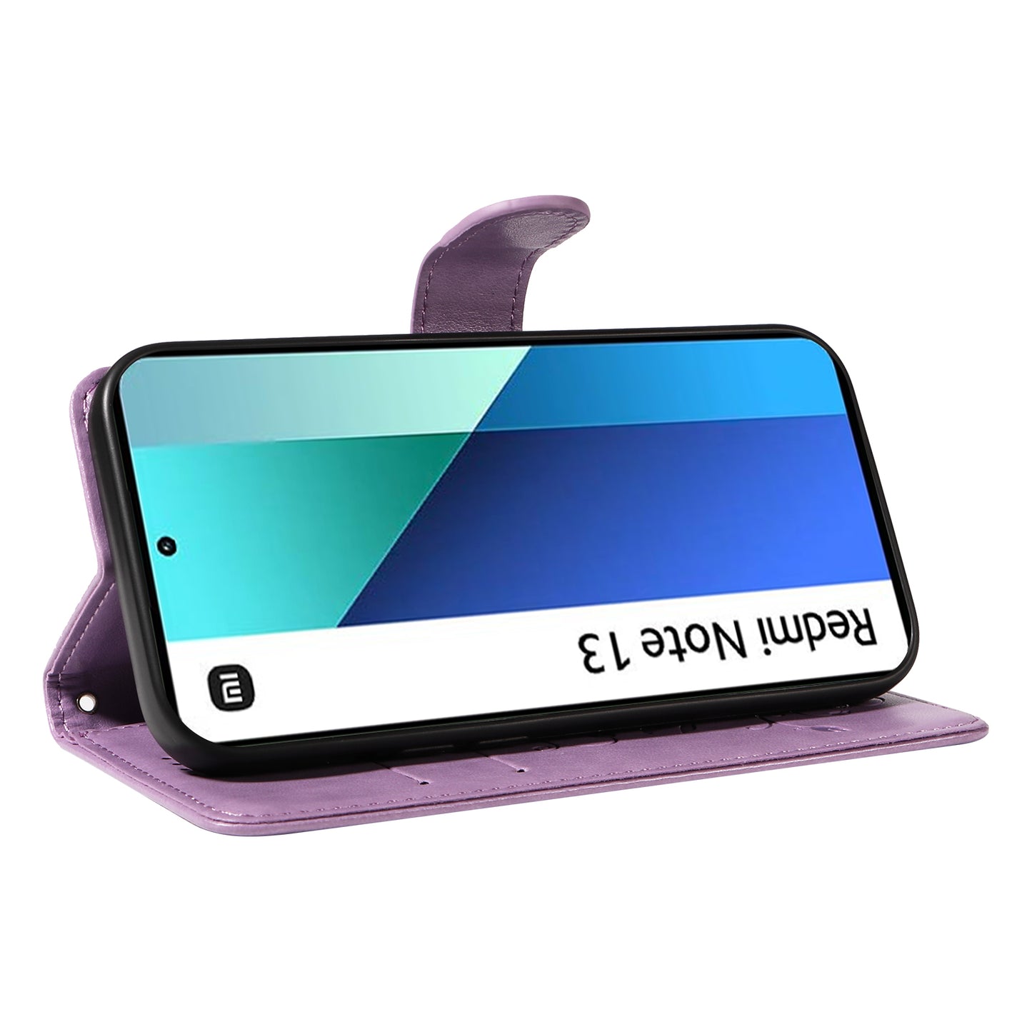 For Xiaomi Redmi Note 13 4G Leather Case Flower Butterfly Imprinted Wallet Phone Cover - Purple