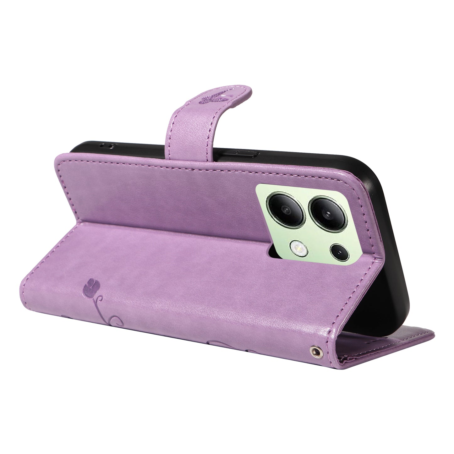 For Xiaomi Redmi Note 13 4G Leather Case Flower Butterfly Imprinted Wallet Phone Cover - Purple