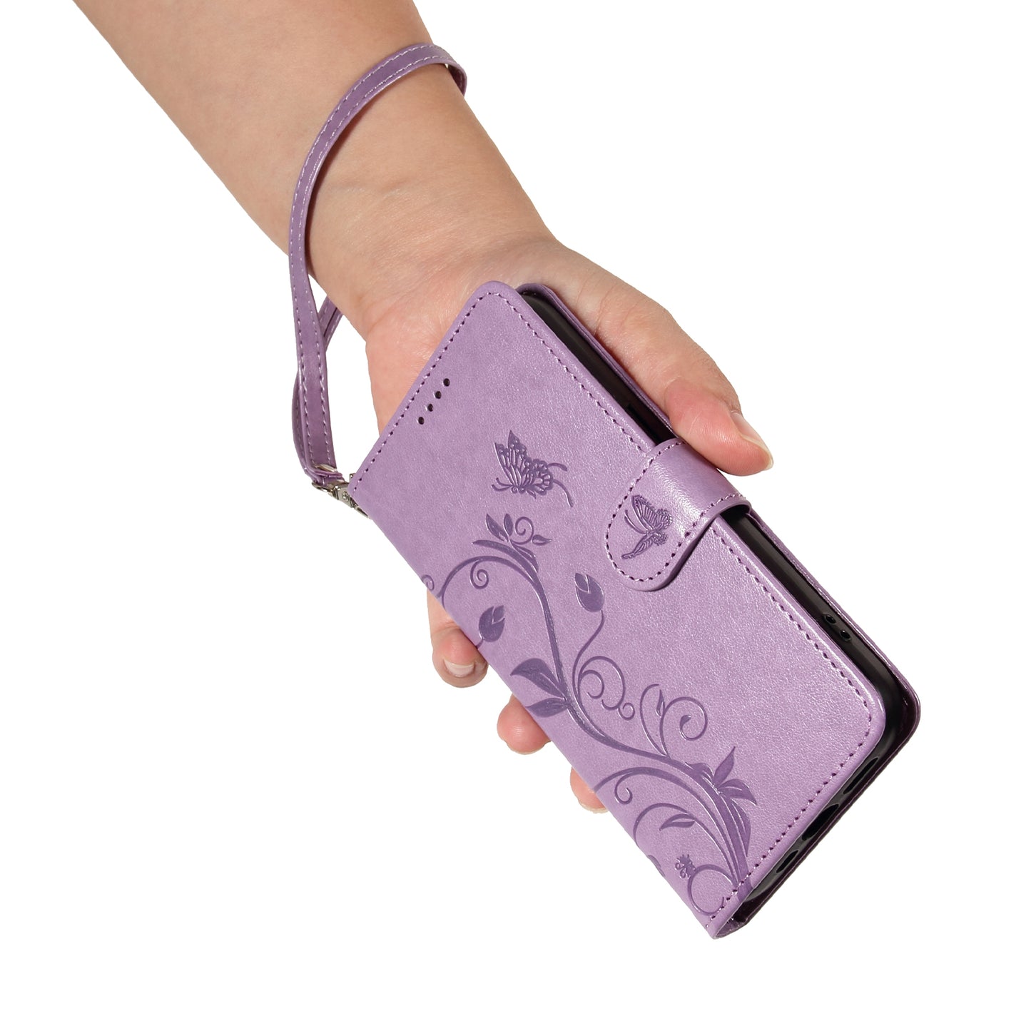 For Xiaomi Redmi Note 13 4G Leather Case Flower Butterfly Imprinted Wallet Phone Cover - Purple