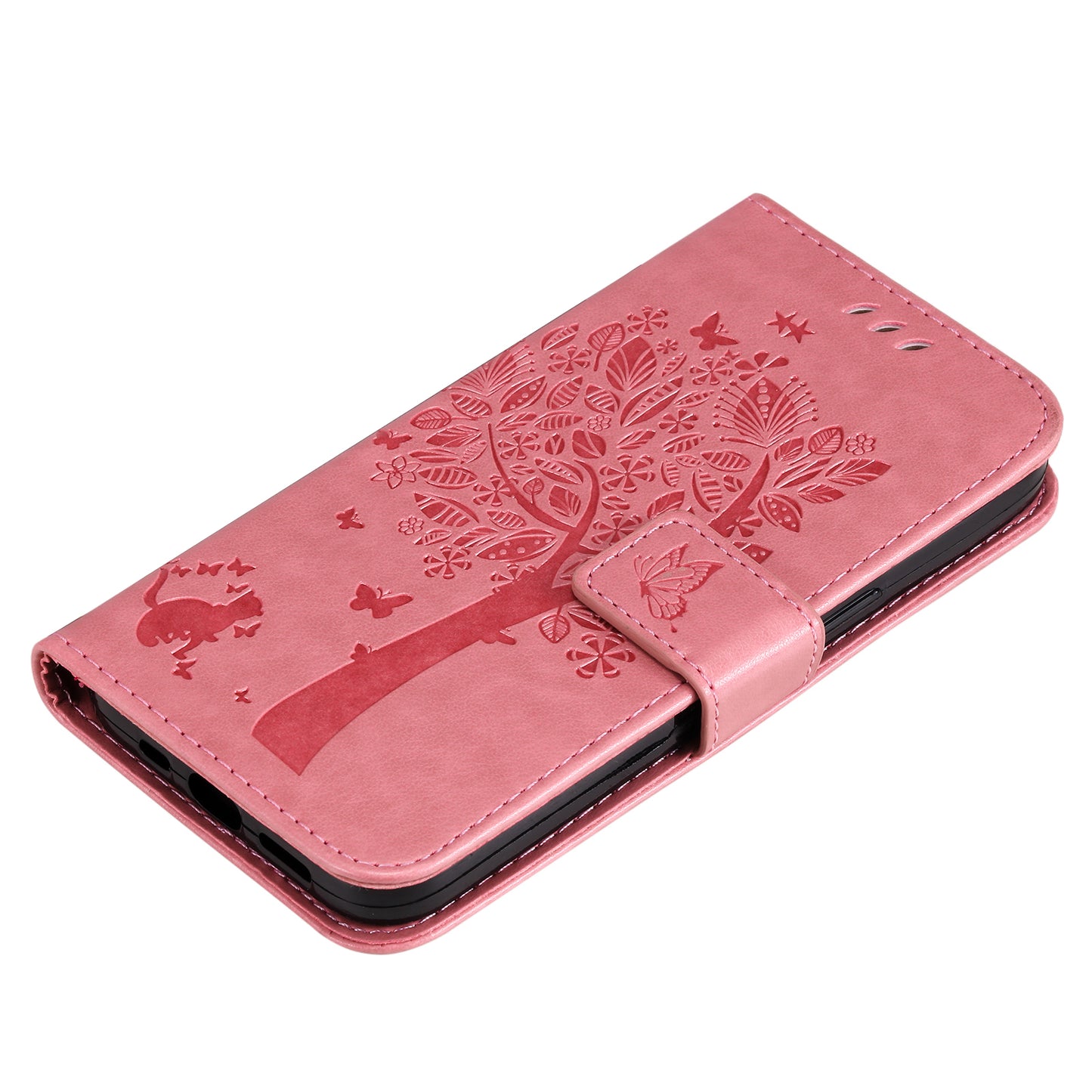 KT Imprinting Flower Series-3 For Xiaomi Redmi Note 13 4G Wallet Phone Case Cat Tree Pattern - Pink
