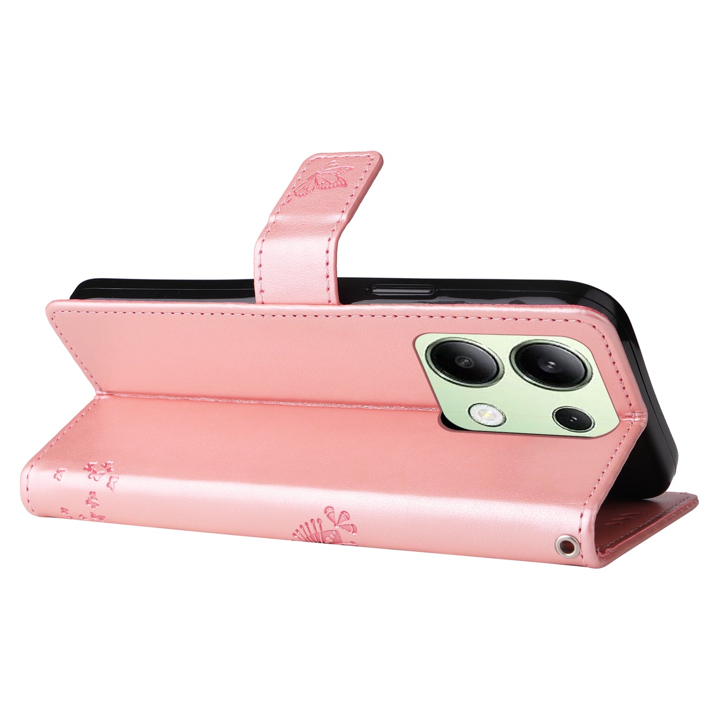 KT Imprinting Flower Series-3 For Xiaomi Redmi Note 13 4G Wallet Phone Case Cat Tree Pattern - Rose Gold