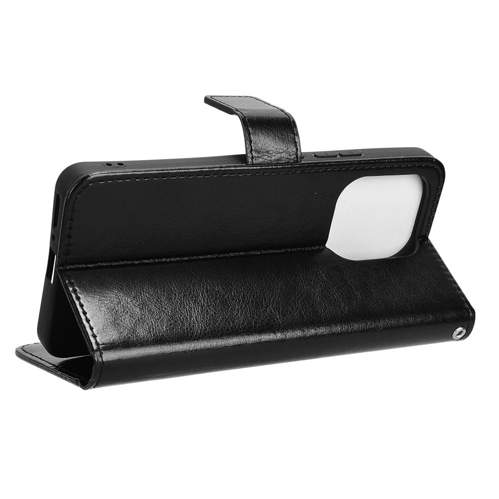 For Xiaomi Redmi Note 13 4G Wallet Leather Phone Case Crazy Horse Texture - Black