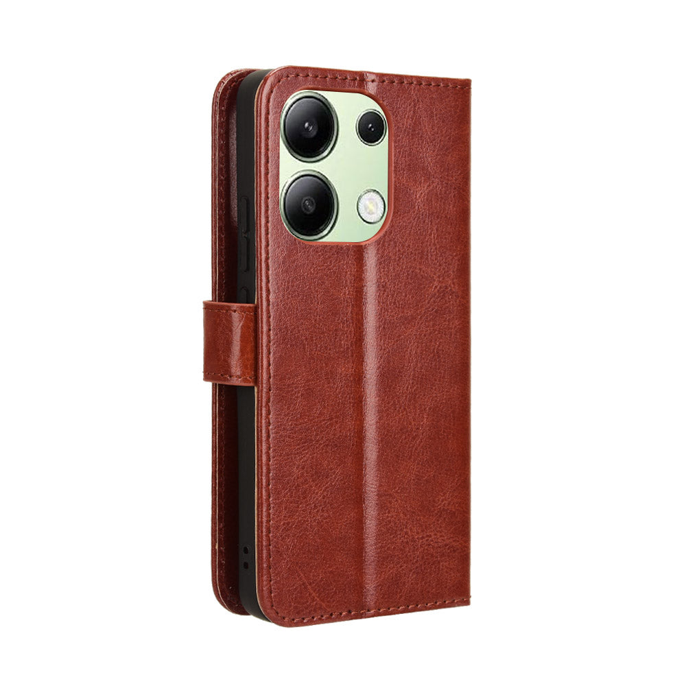 For Xiaomi Redmi Note 13 4G Wallet Leather Phone Case Crazy Horse Texture - Brown